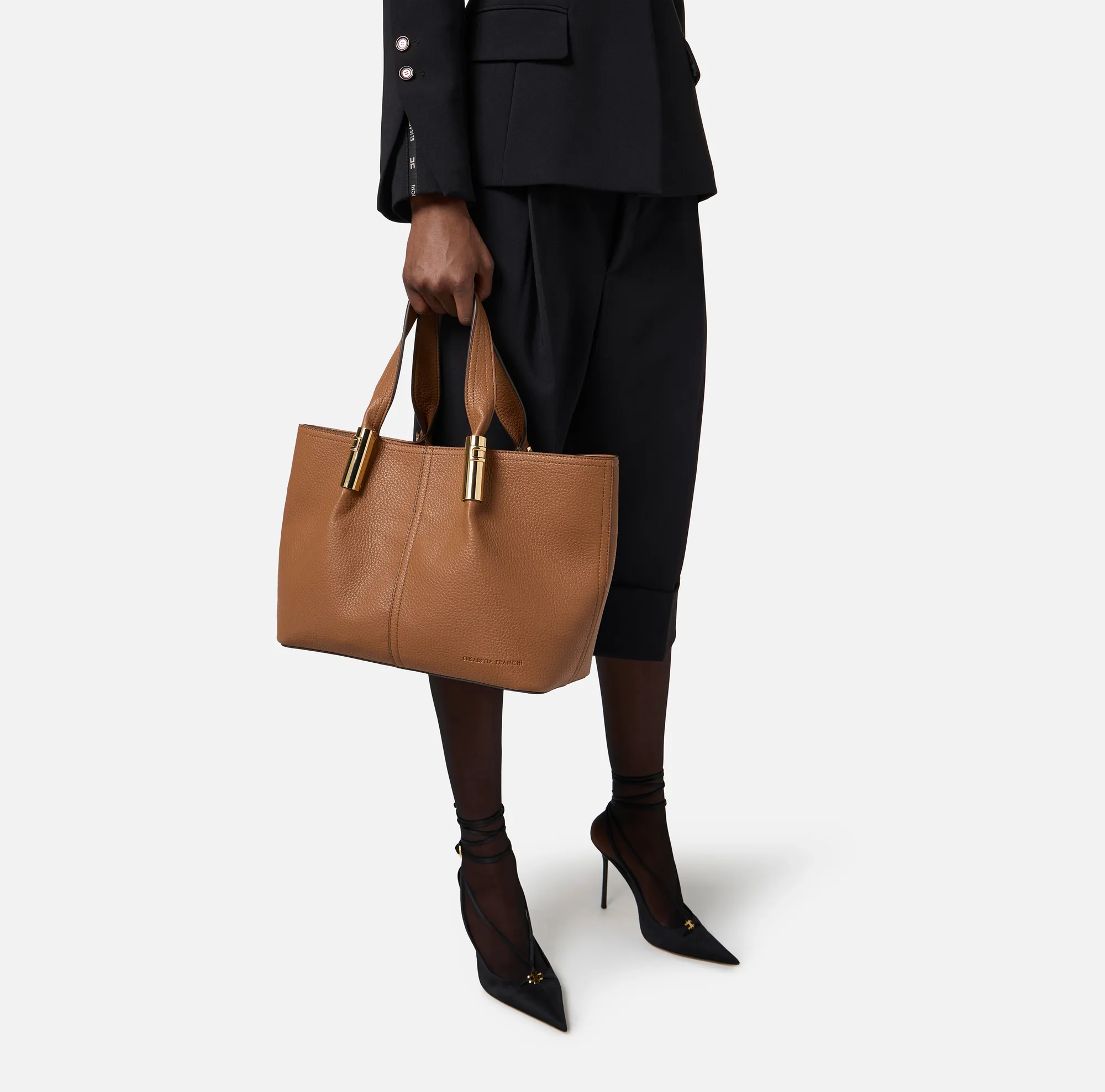 Elisabetta Franchi B'Medium Bag With Logo Details' Brown Sugar Bs42A56E2 153237