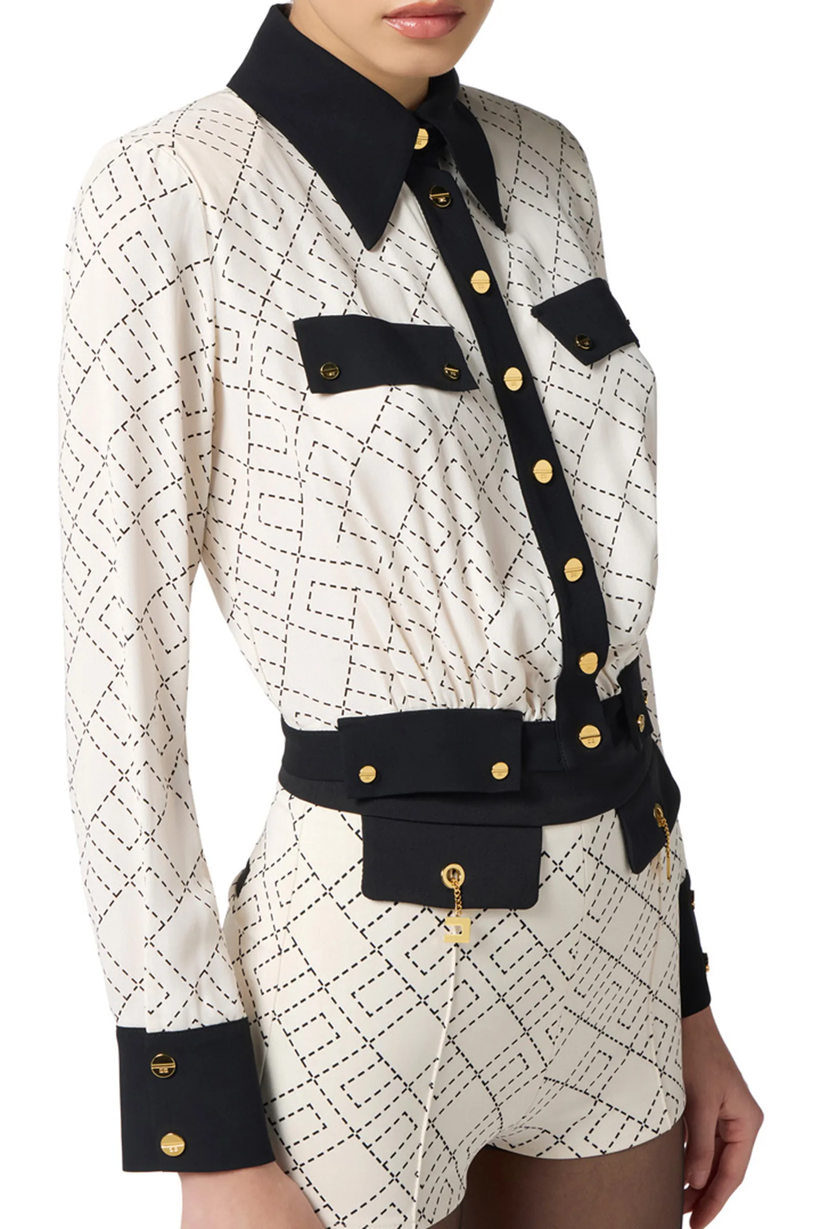 Elisabetta Franchi Camicia Bi Color In Georgette Cas0156E2 153721