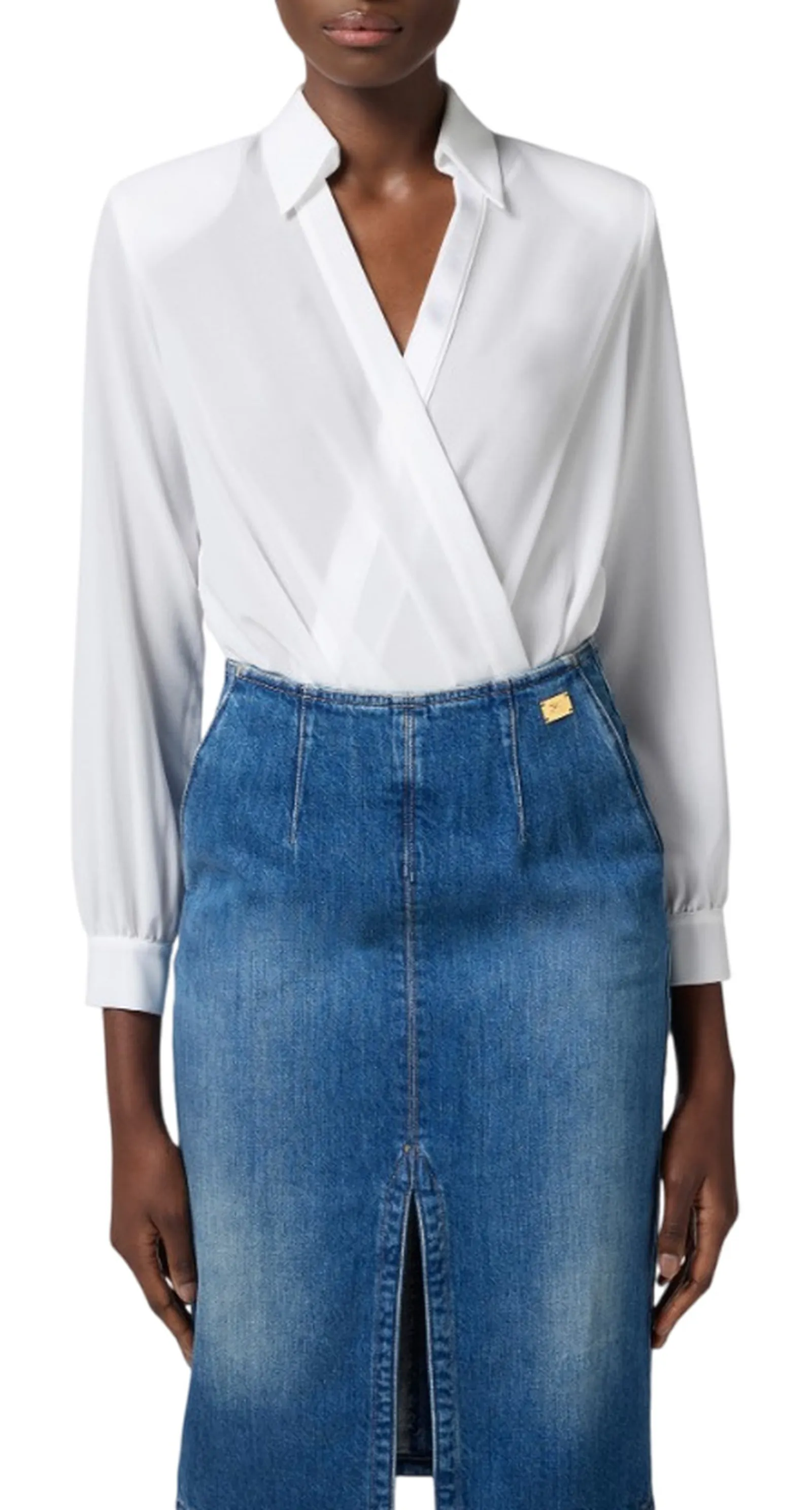 Elisabetta Franchi Camicia Body In Georgette Con Gemelli Avorio Cb00751E2 140001