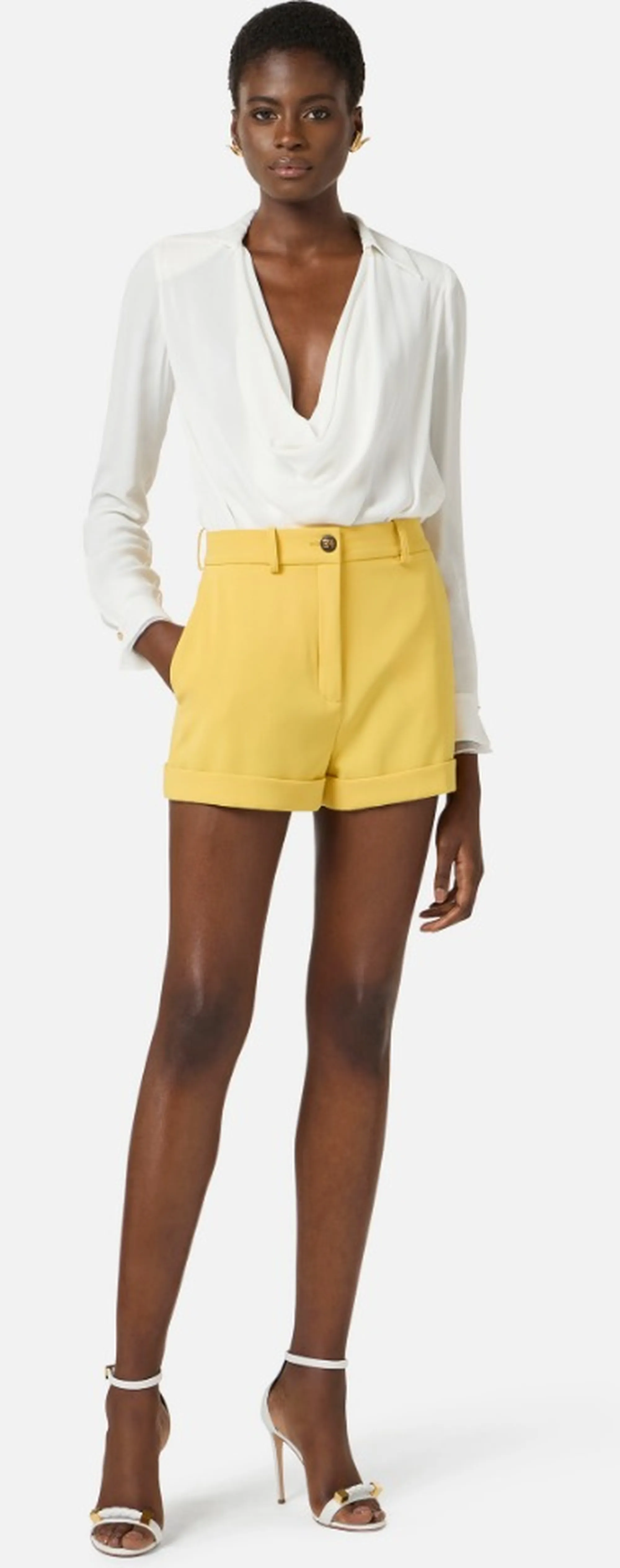 Elisabetta Franchi Camicia Body In Georgette Di Viscosa Avorio Cb00261E2 171477