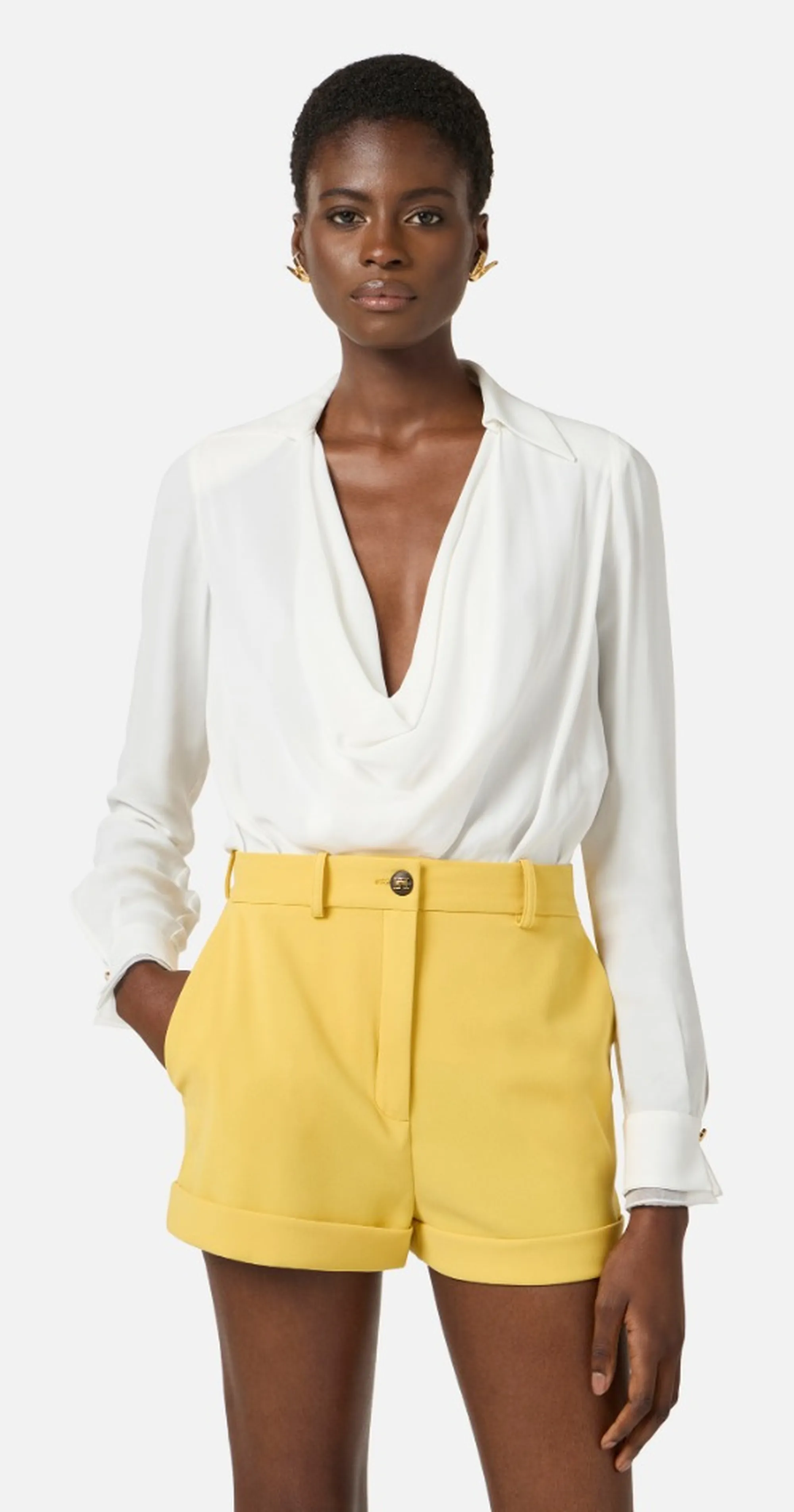 Elisabetta Franchi Camicia Body In Georgette Di Viscosa Avorio Cb00261E2 171478