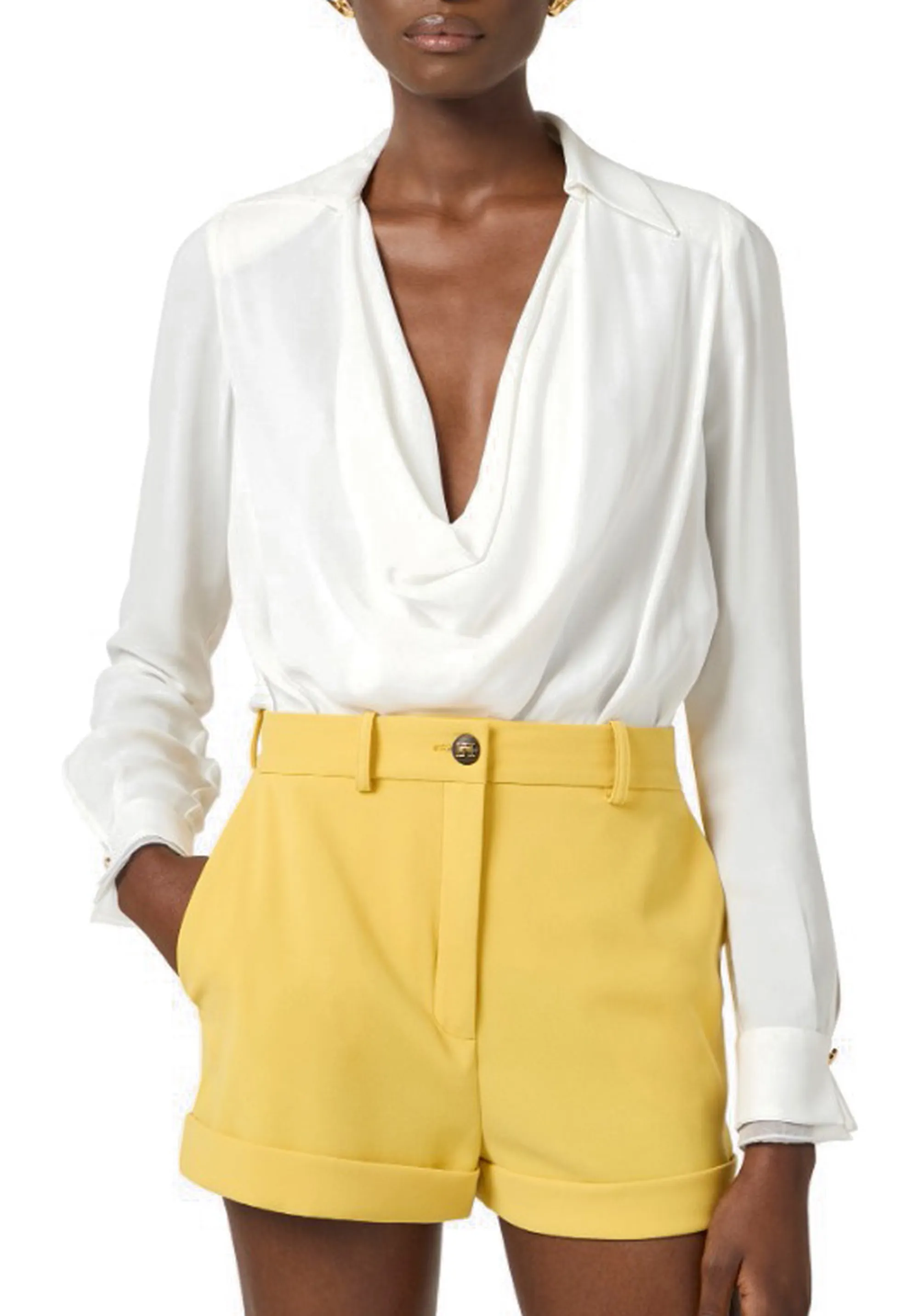 Elisabetta Franchi Camicia Body In Georgette Di Viscosa Avorio Cb00261E2 178338