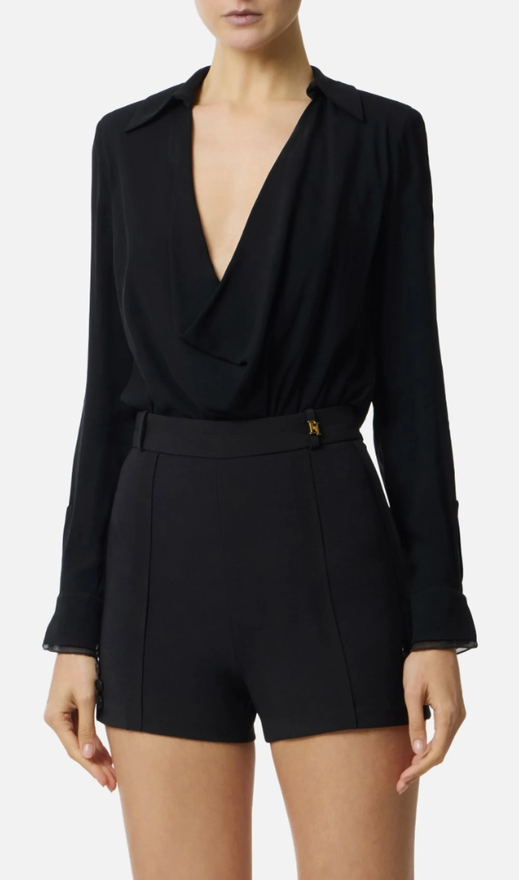 Elisabetta Franchi Camicia Body In Georgette Di Viscosa Nero Cb00261E2 171473