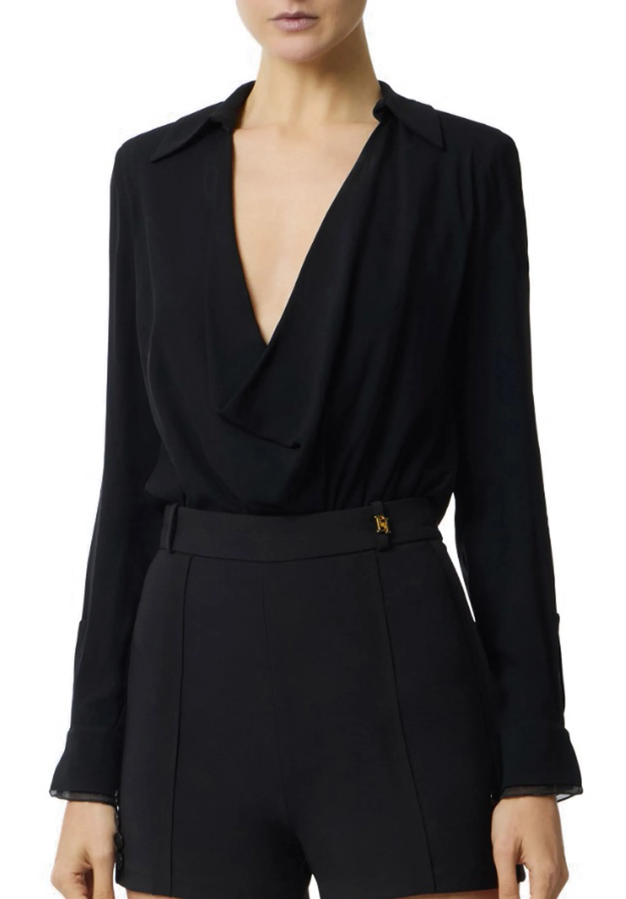 Elisabetta Franchi Camicia Body In Georgette Di Viscosa Nero Cb00261E2 178334