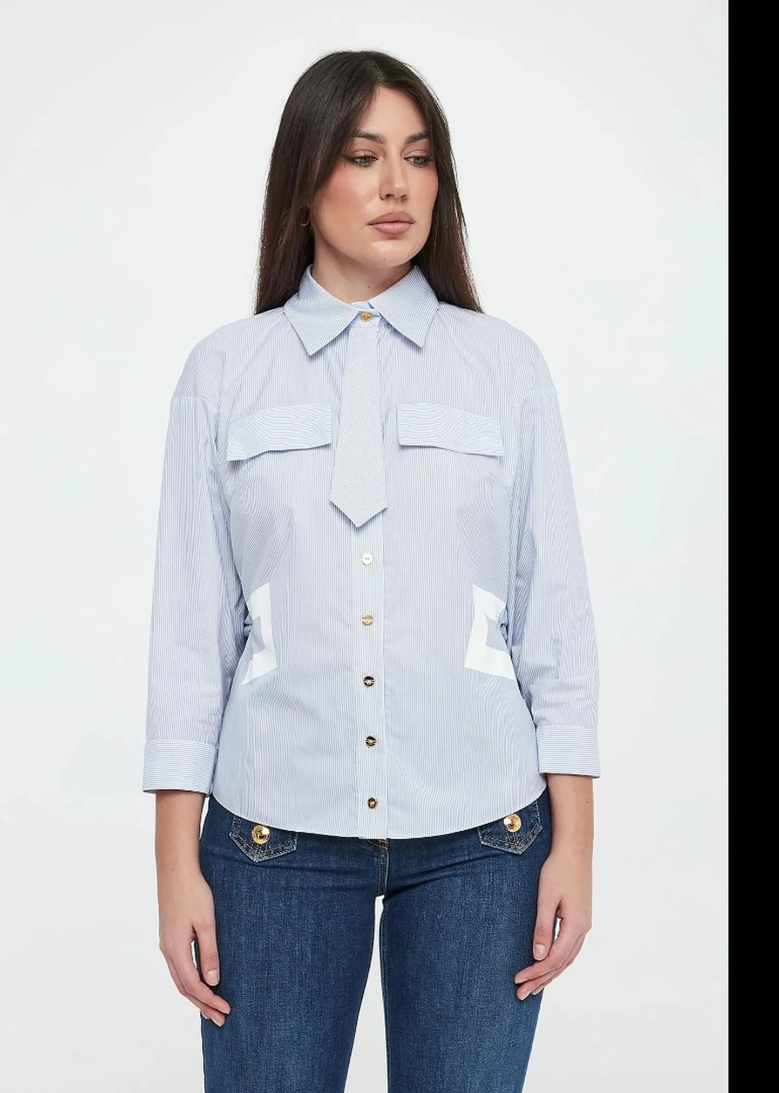 Elisabetta Franchi Camicia In Cotone Con Cravattino Oxford Oxford Ca13261E2 172193