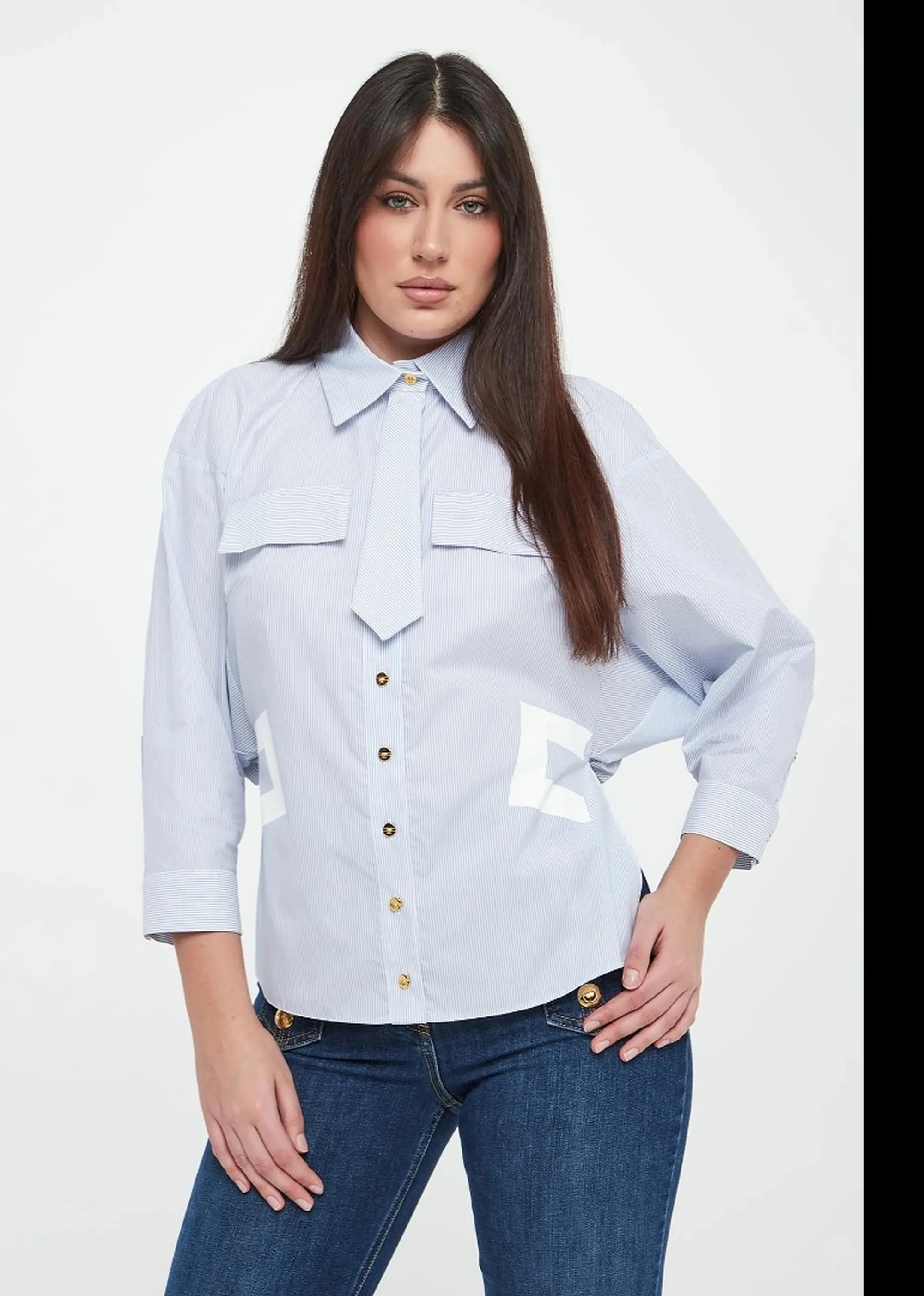 Elisabetta Franchi Camicia In Cotone Con Cravattino Oxford Oxford Ca13261E2 172196