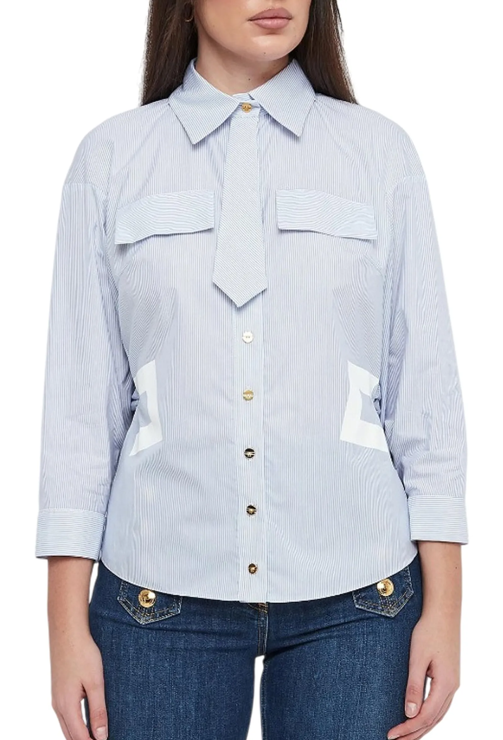 Elisabetta Franchi Camicia In Cotone Con Cravattino Oxford Oxford Ca13261E2 178386