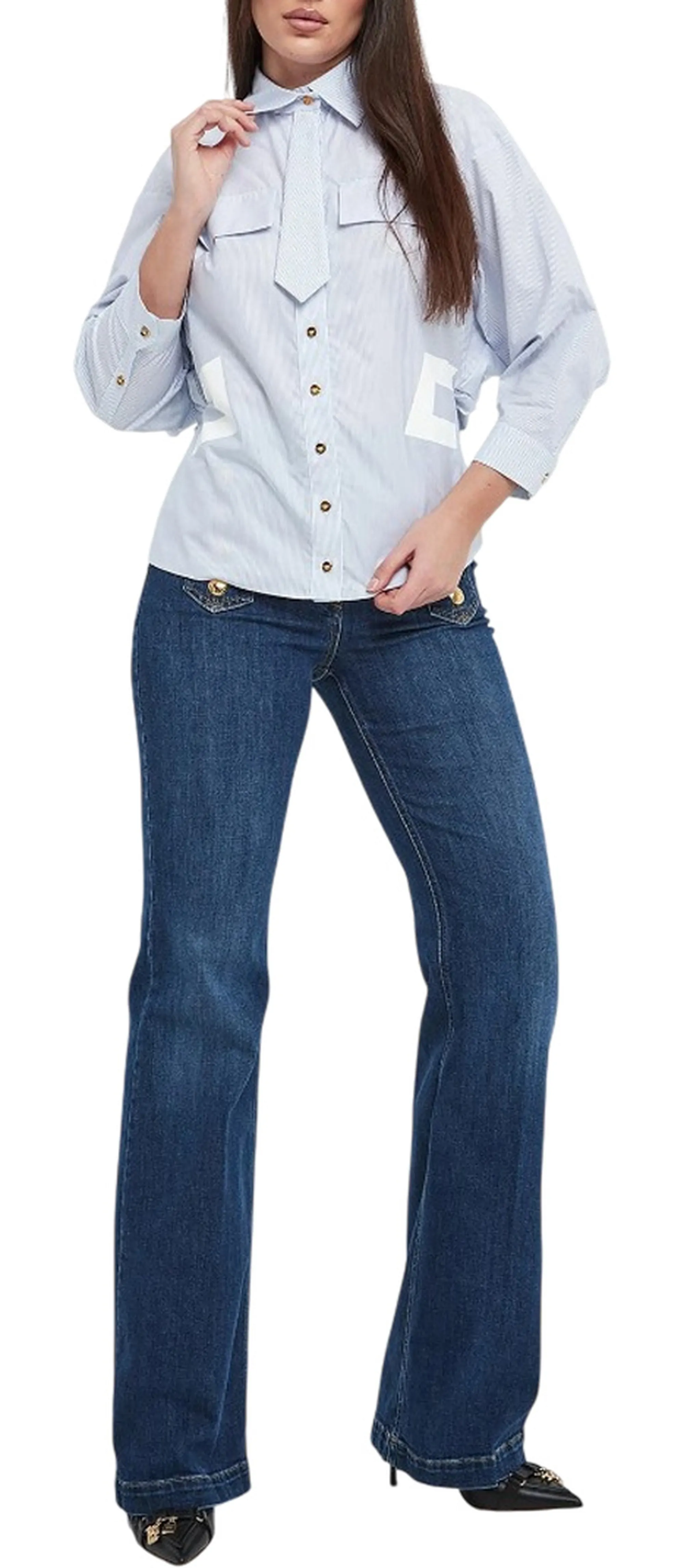 Elisabetta Franchi Camicia In Cotone Con Cravattino Oxford Oxford Ca13261E2 178387