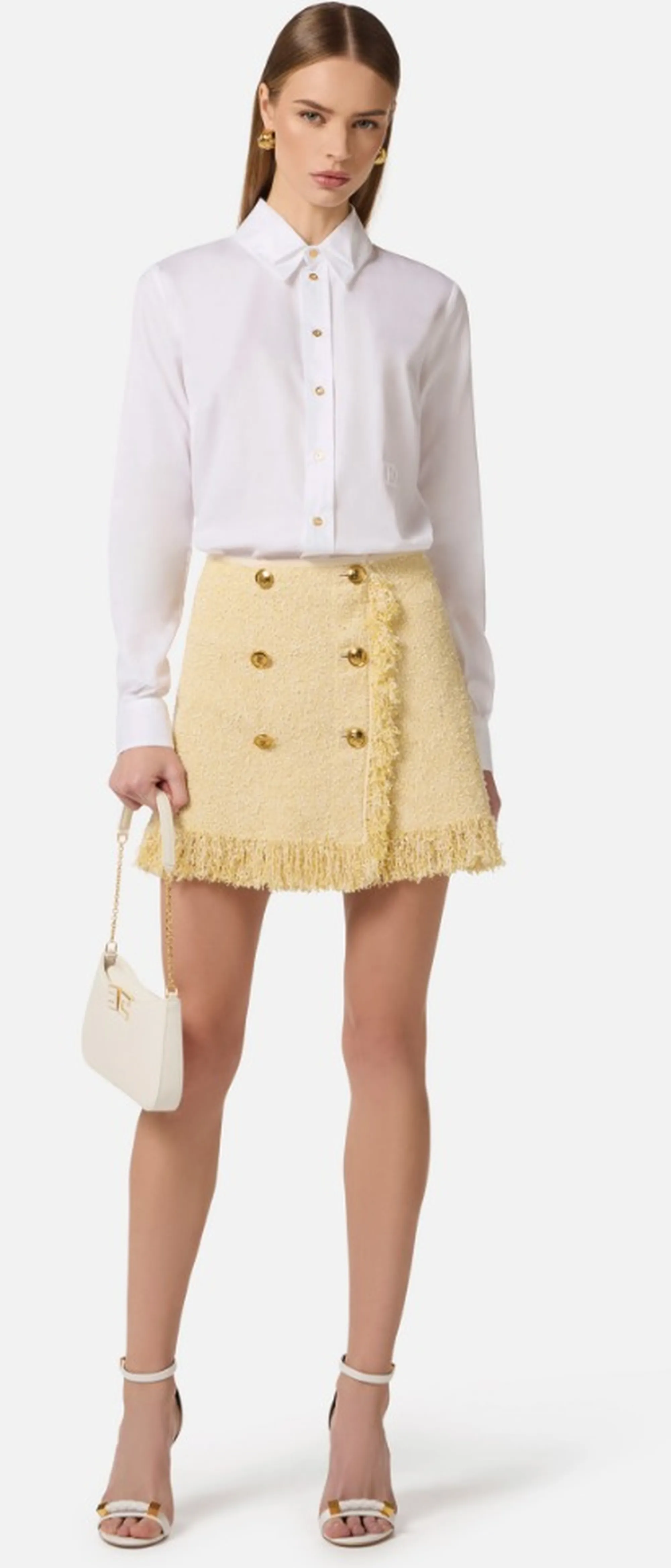 Elisabetta Franchi Camicia In Cotone Con Doppio Colletto E Ricamo Bianco Ca12561E2 171457