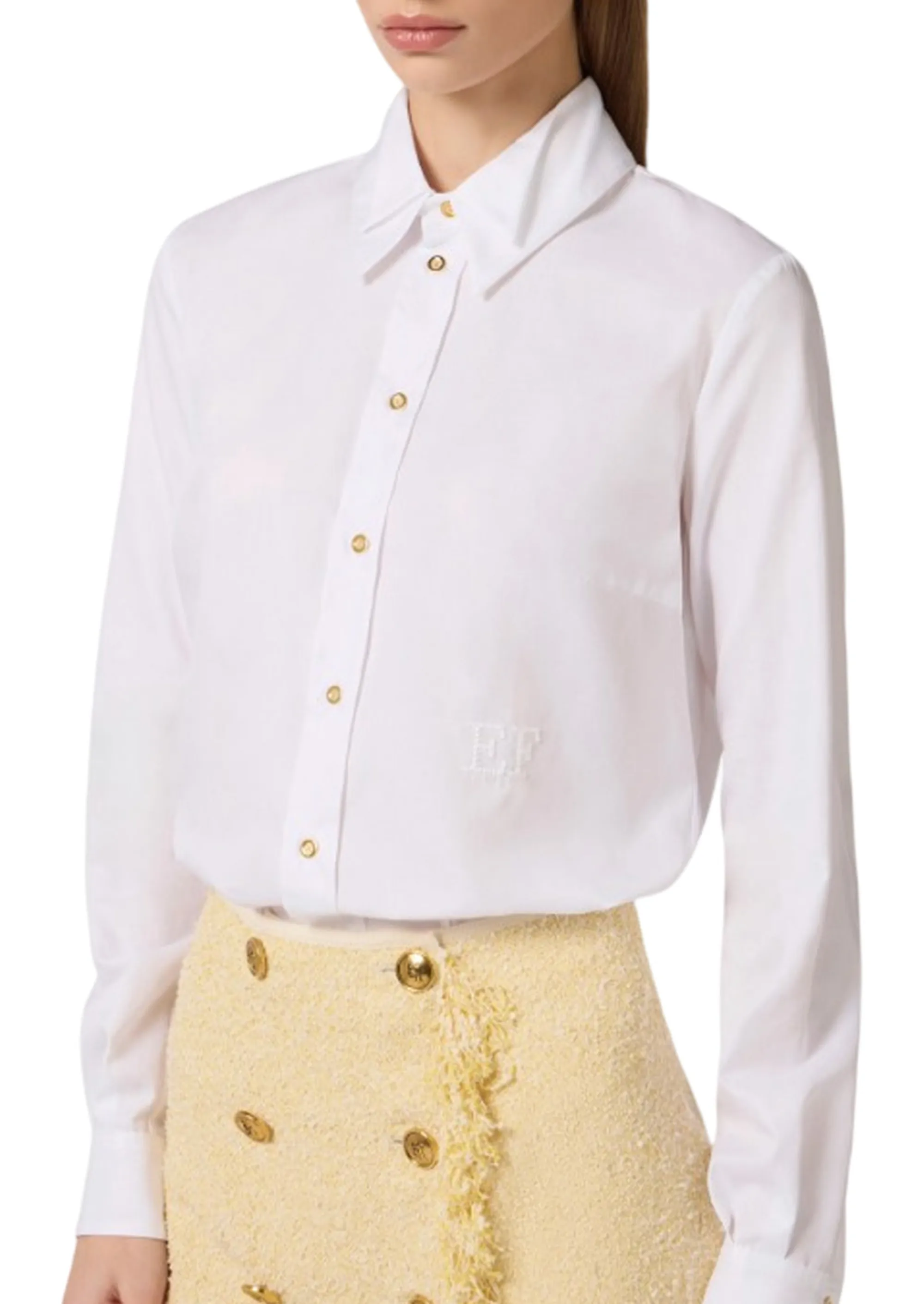 Elisabetta Franchi Camicia In Cotone Con Doppio Colletto E Ricamo Bianco Ca12561E2 178390