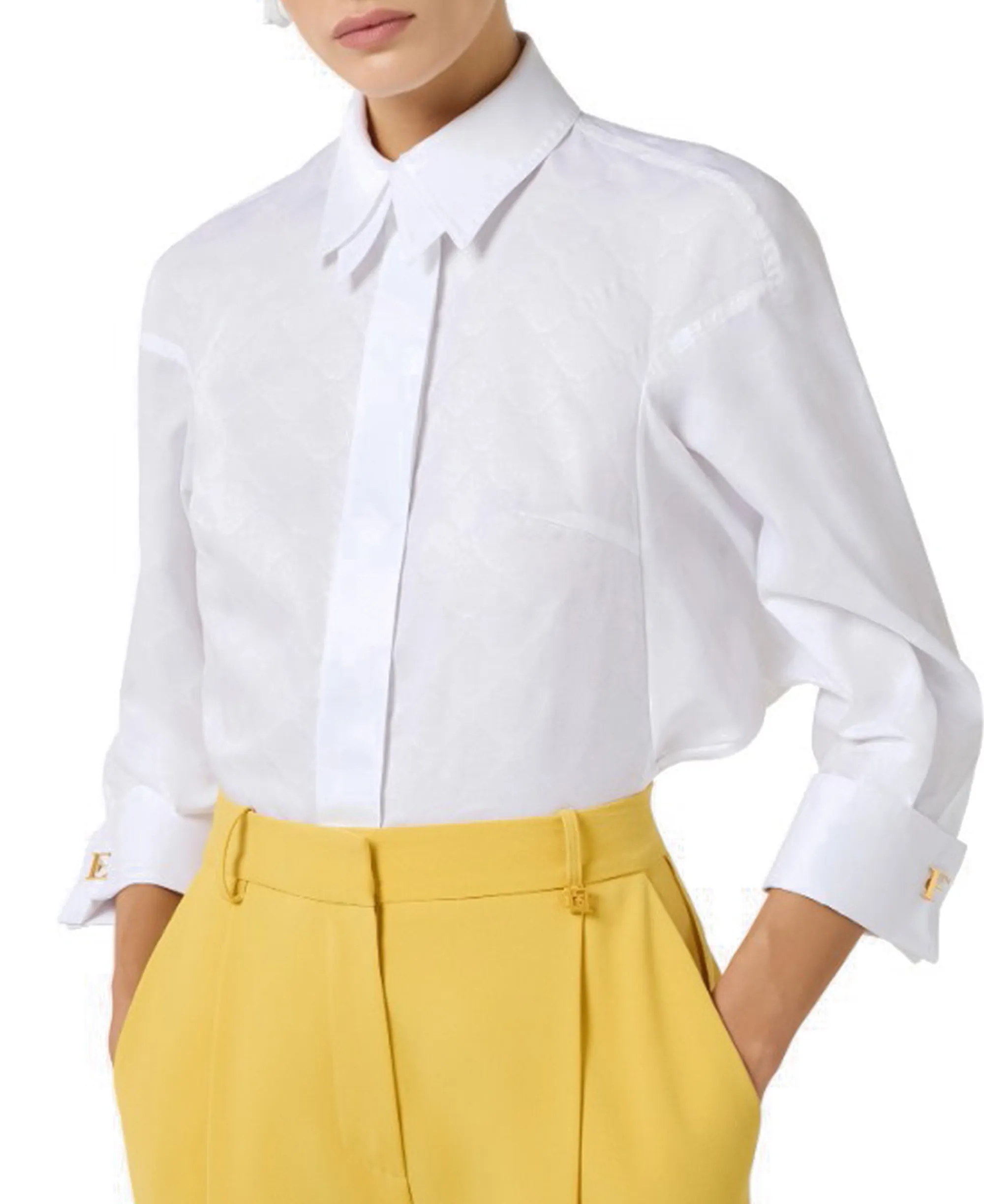 Elisabetta Franchi B'Jacquard Cotton Shirt With Cufflinks' White Ca14161E2 178373