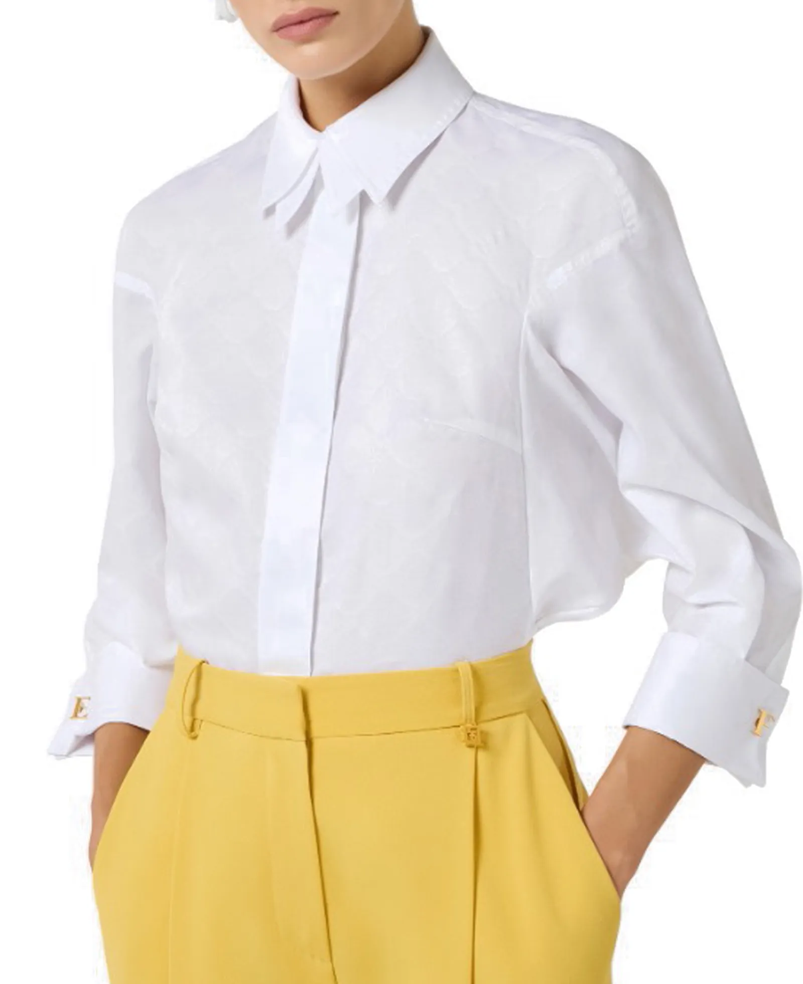 Elisabetta Franchi Camicia In Cotone Jacquard Con Gemelli Bianco Ca14161E2 178373