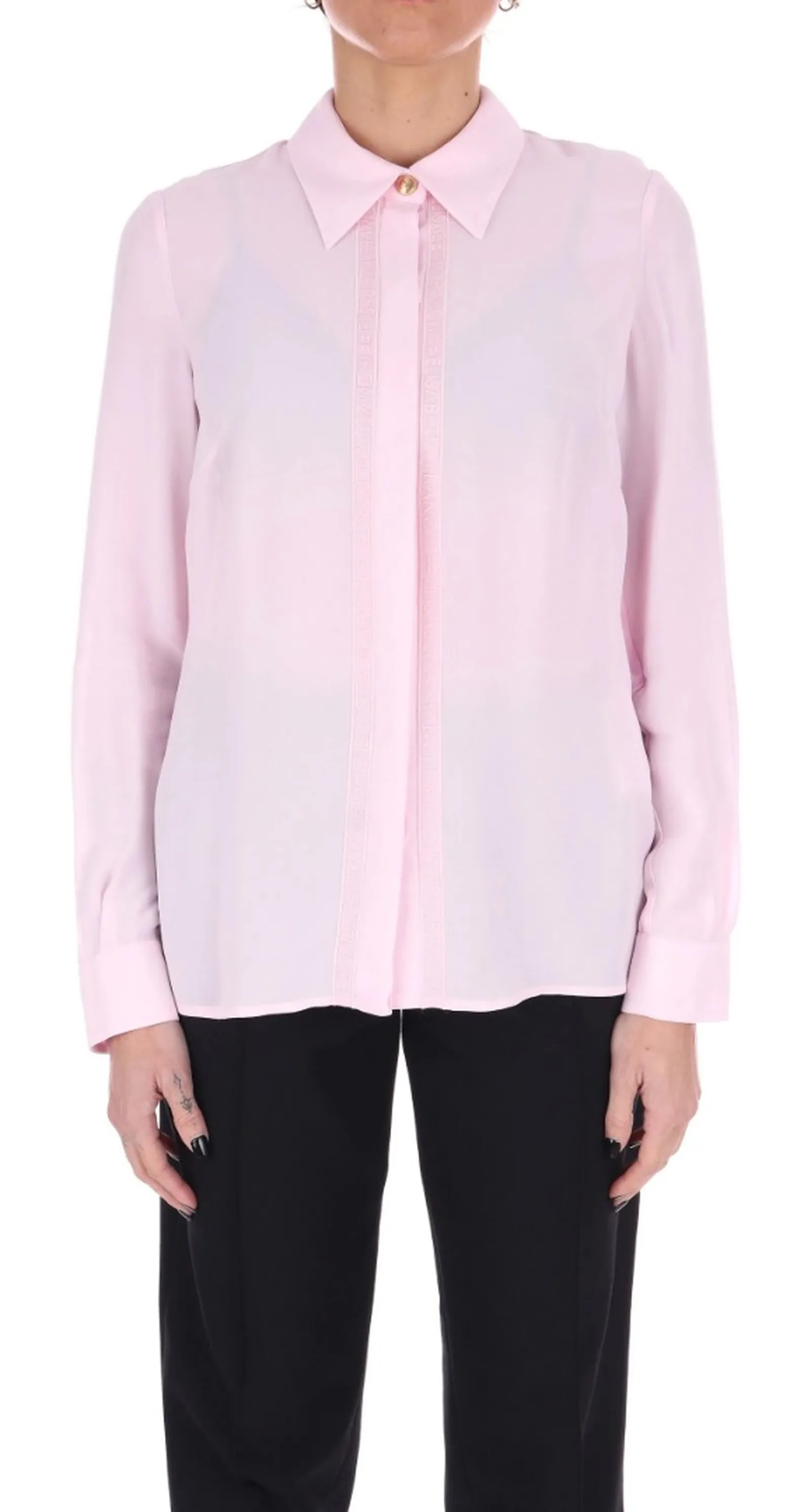 Elisabetta Franchi Camicia In Georgette Con Bande Lettering Quarzo Ca05451E2 142348