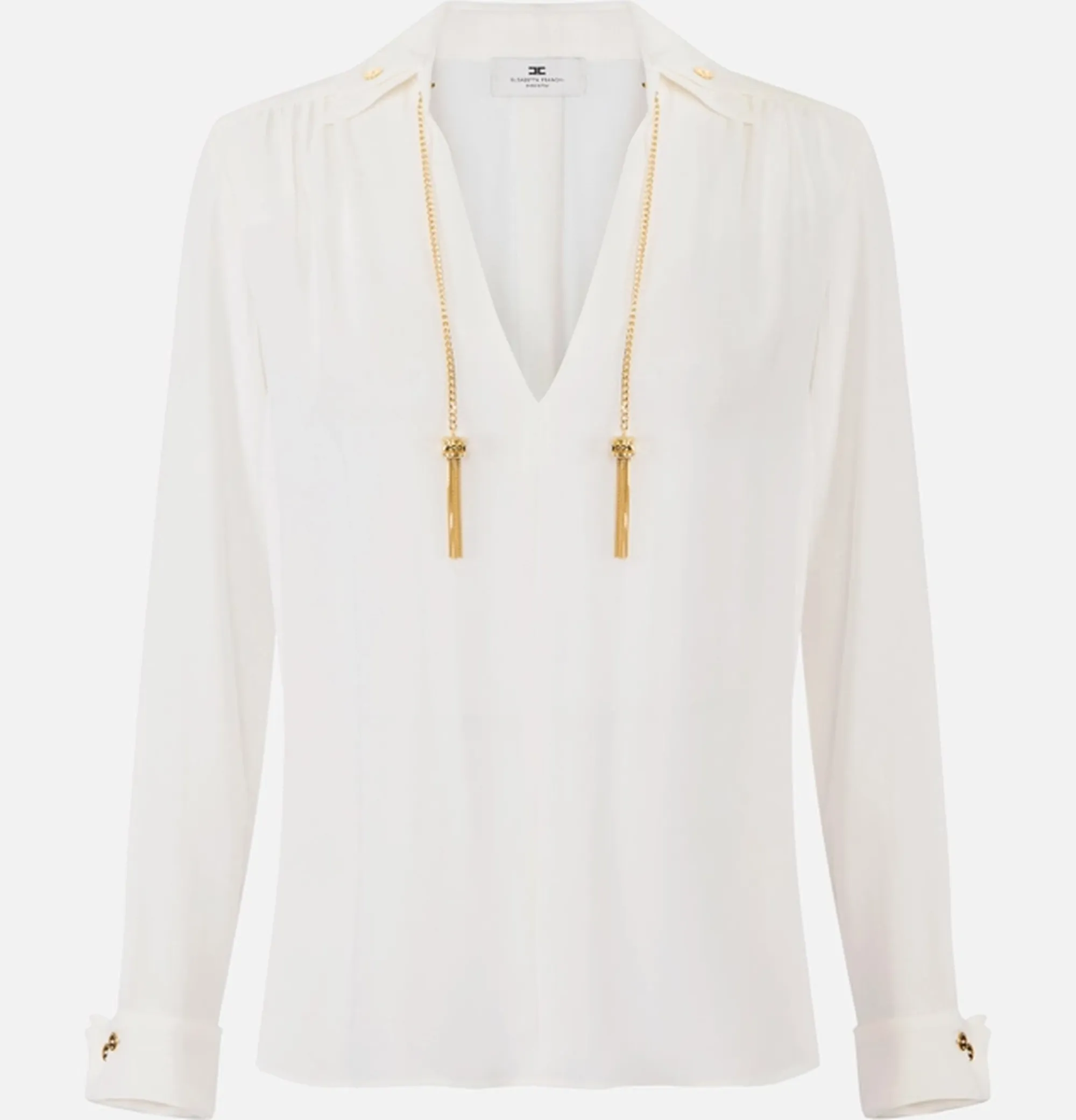 Elisabetta Franchi Camicia In Georgette Con Dettagli Gioiello Avorio Ca15962E2 177949