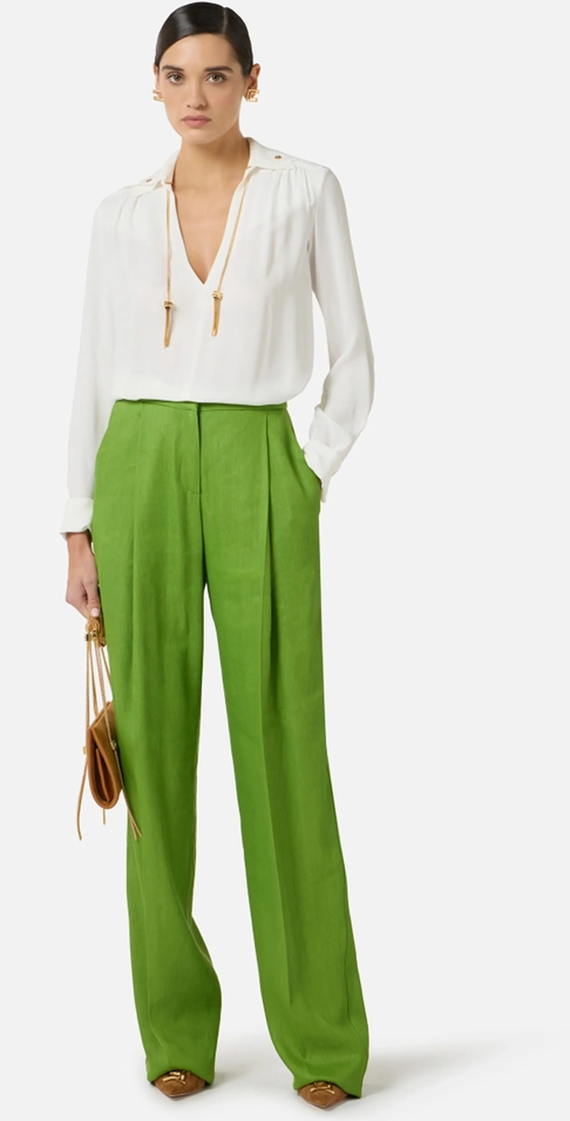 Elisabetta Franchi Camicia In Georgette Con Dettagli Gioiello Avorio Ca15962E2 177950