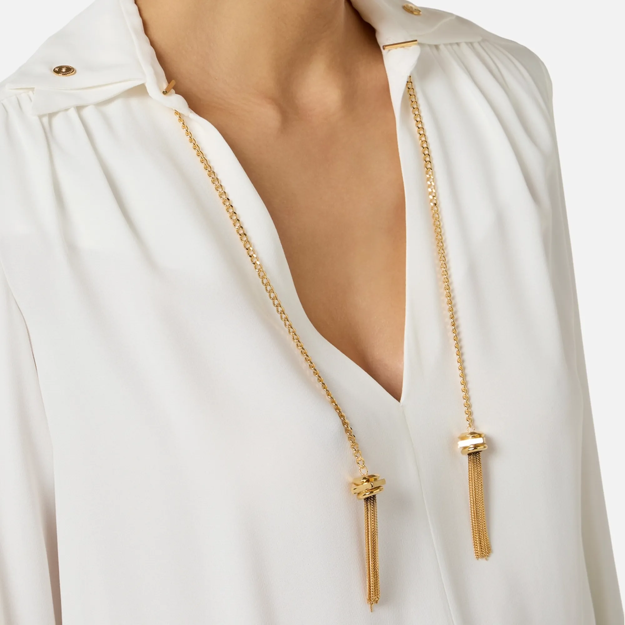 Elisabetta Franchi Camicia In Georgette Con Dettagli Gioiello Avorio Ca15962E2 177952