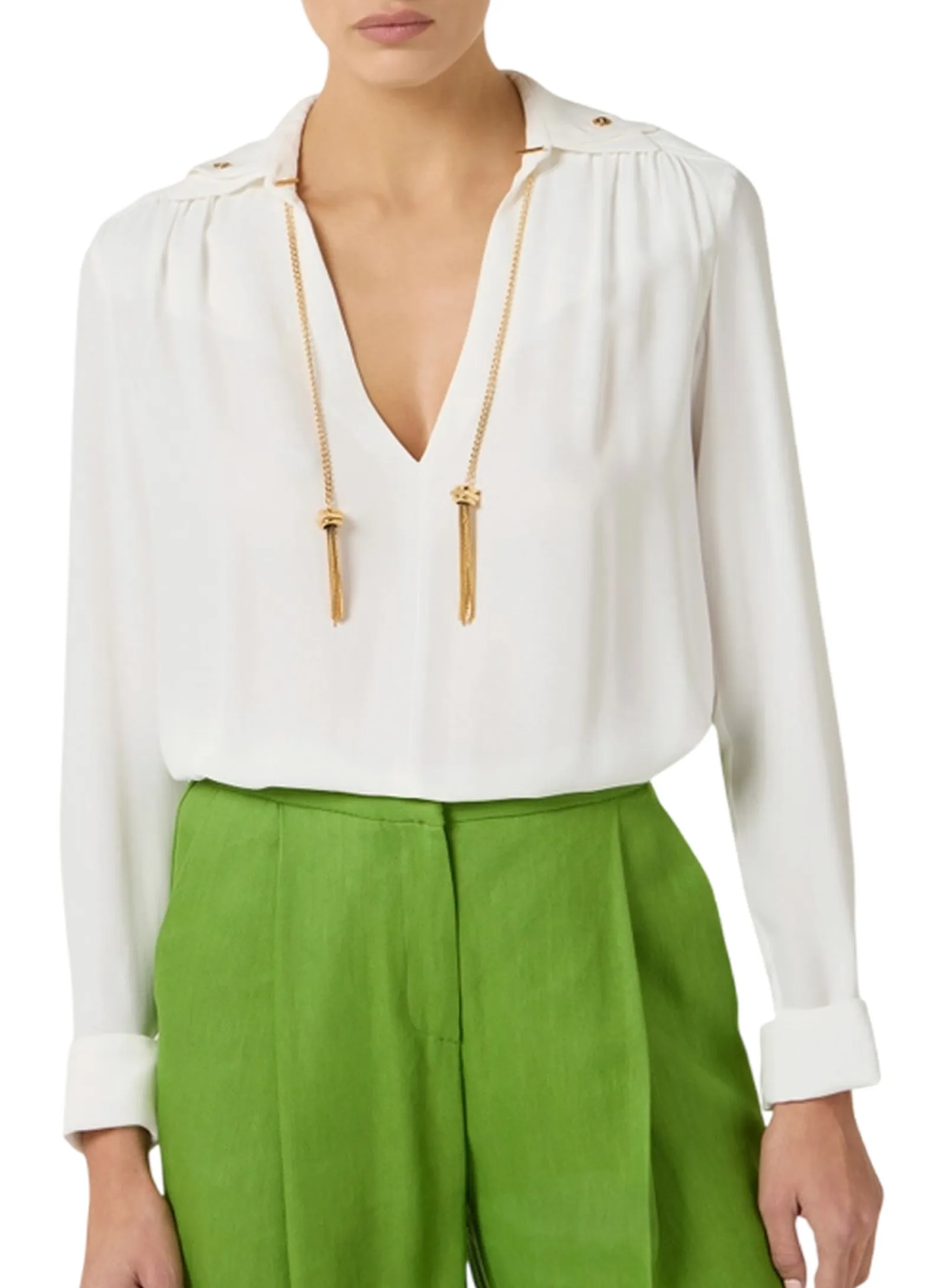 Elisabetta Franchi Camicia In Georgette Con Dettagli Gioiello Avorio Ca15962E2 178704