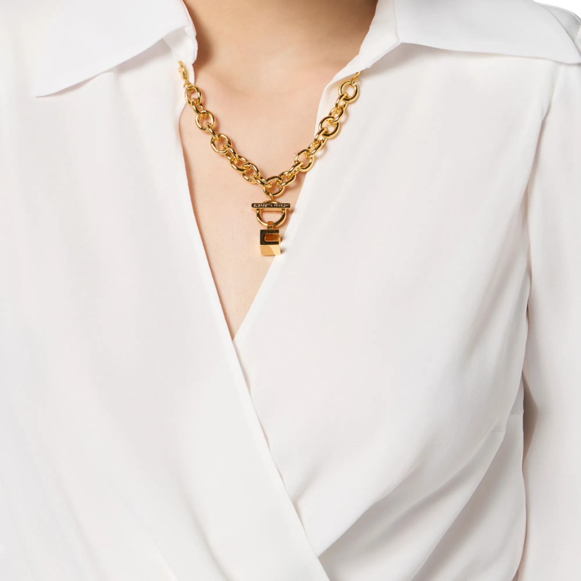 Elisabetta Franchi Camicia In Georgette Con Dettaglio Gioiello Avorio Cat0256E2 153709