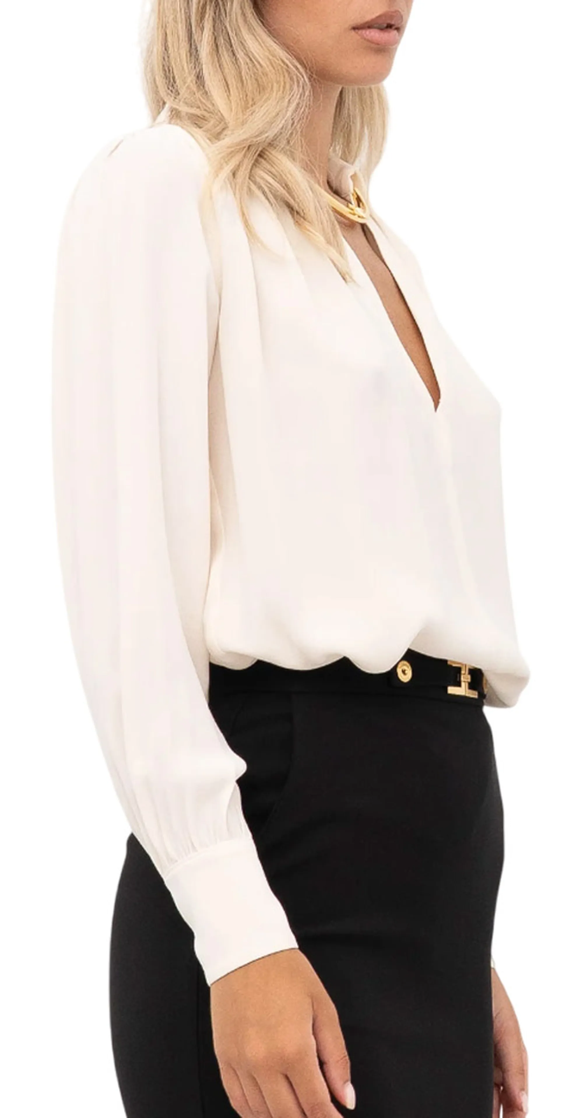 Elisabetta Franchi Camicia In Georgette Con Dettaglio Gioiello Ca12356E2 153722