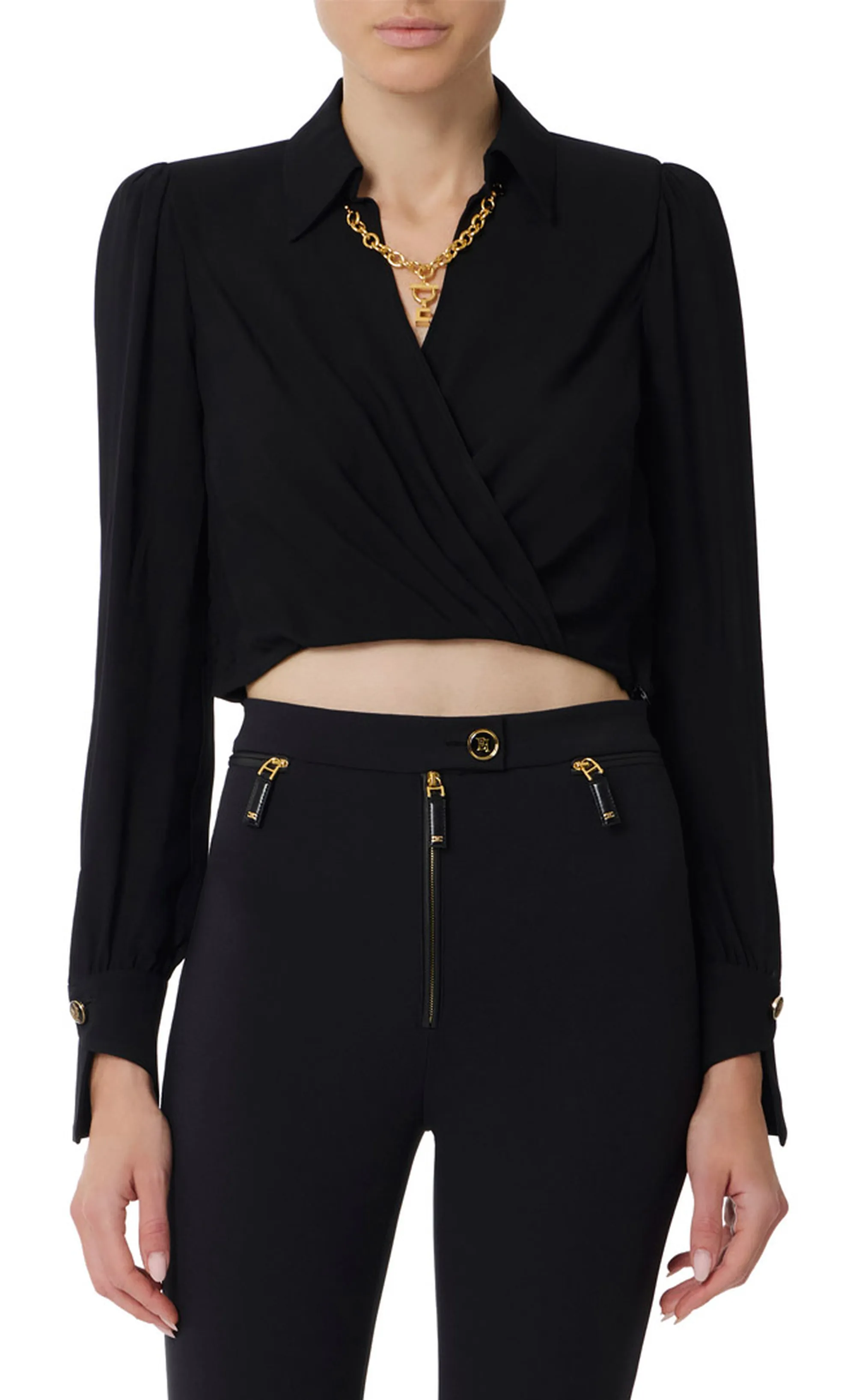 Elisabetta Franchi Camicia In Georgette Con Dettaglio Gioiello Cat0256E2 153707