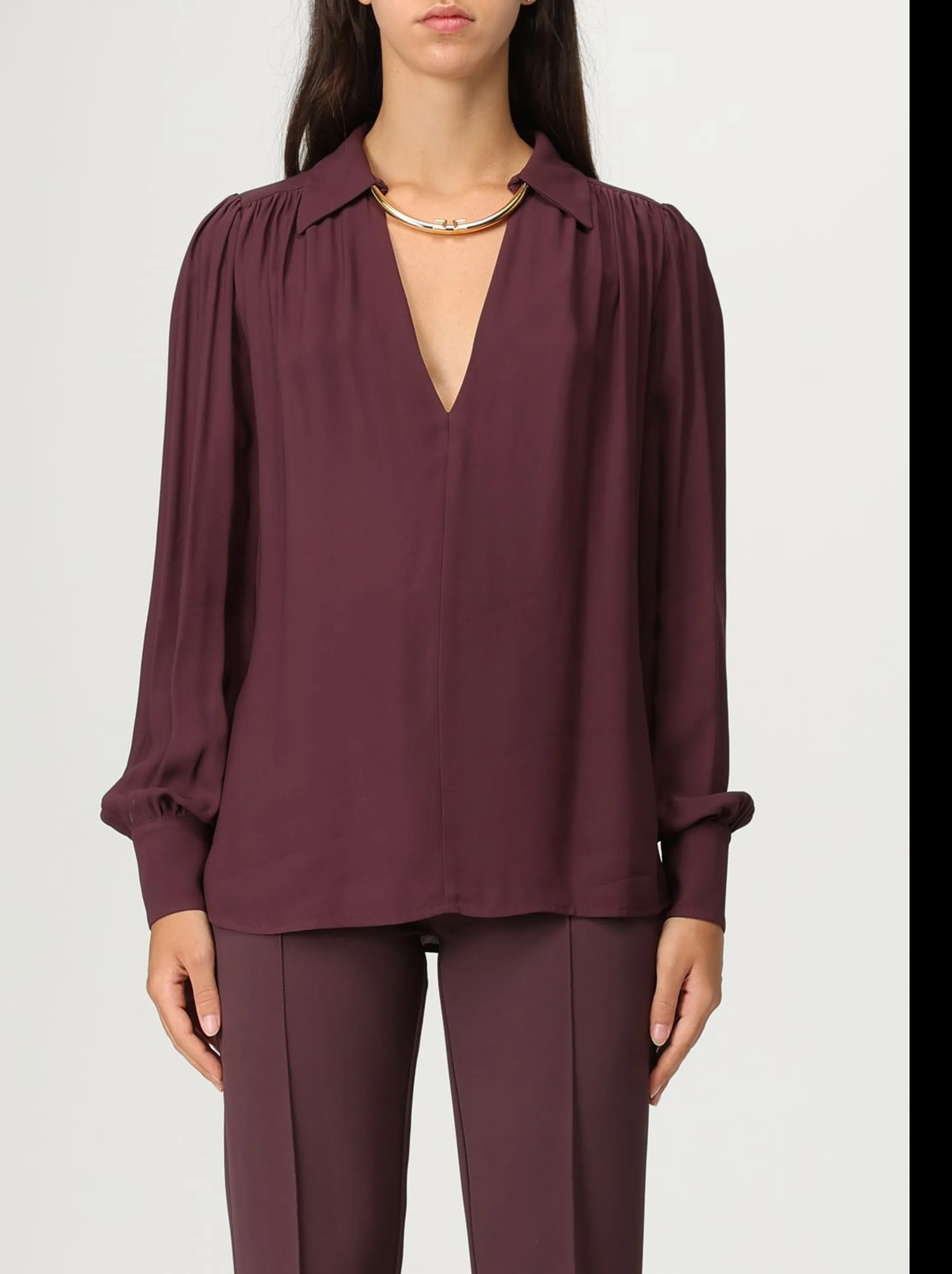 Elisabetta Franchi B'Georgette Shirt With Jewel Detail' Merlot Ca12356E2 153115