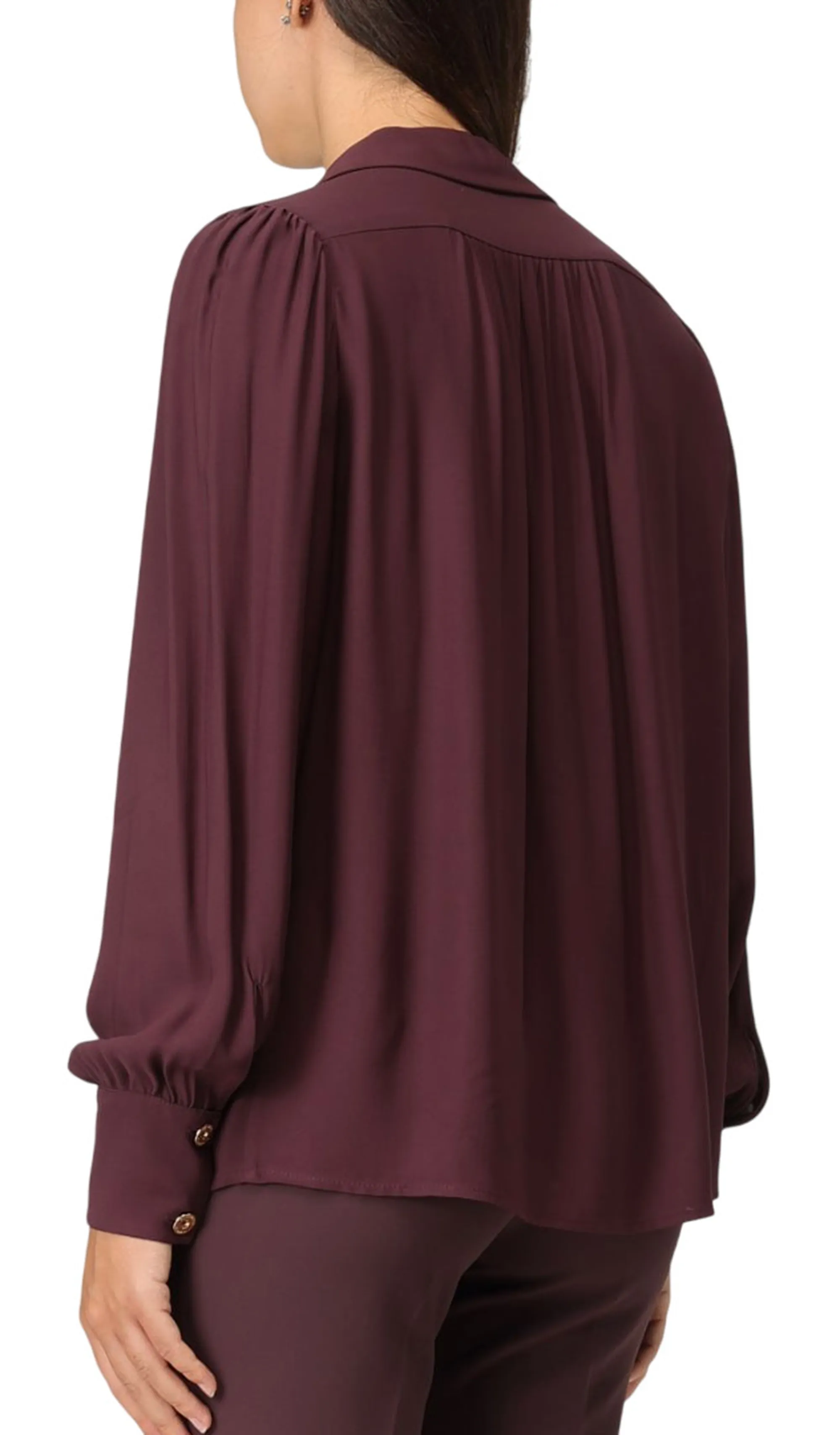 Elisabetta Franchi Camicia In Georgette Con Dettaglio Gioiello Merlot Ca12356E2 153723