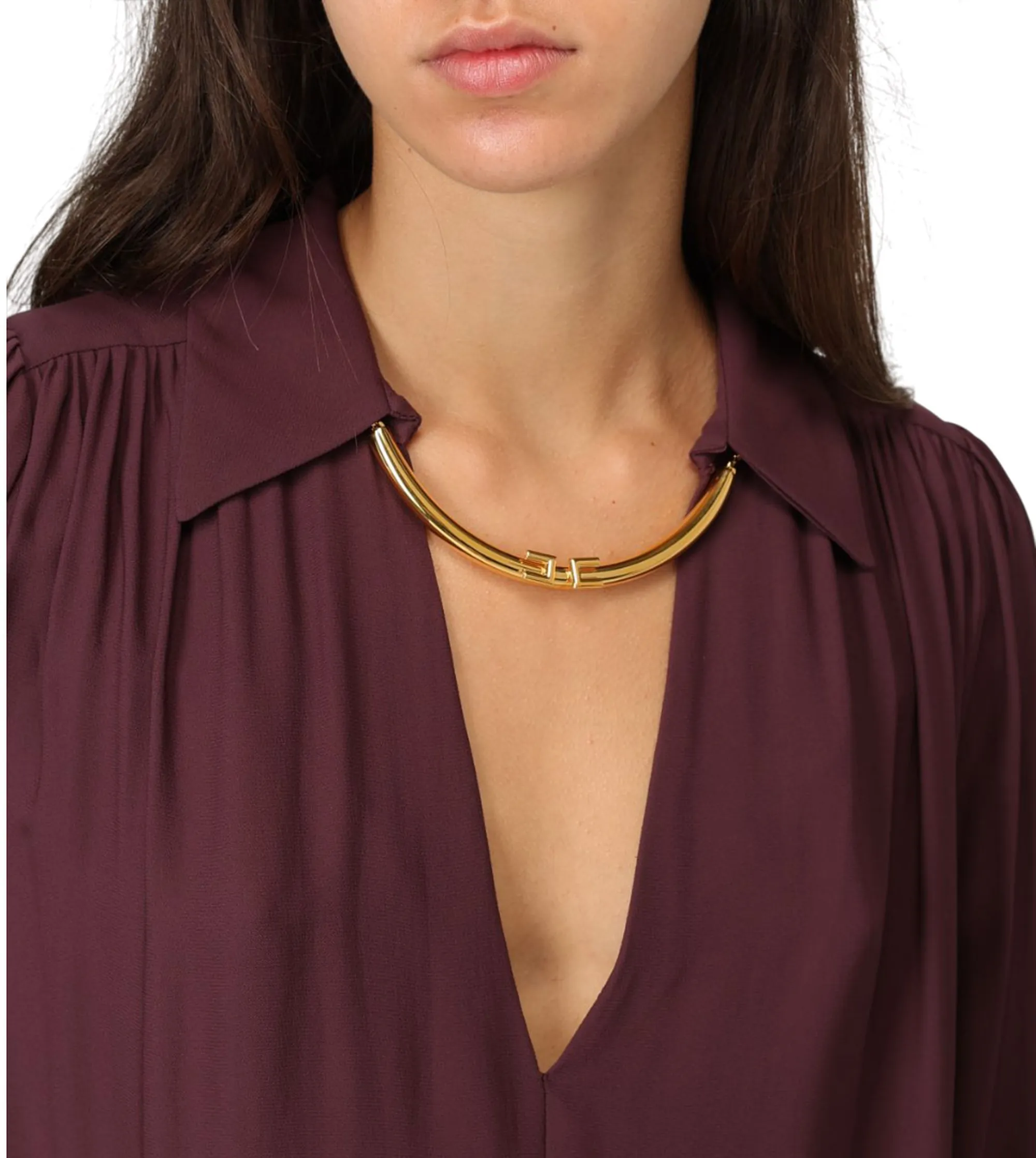 Elisabetta Franchi Camicia In Georgette Con Dettaglio Gioiello Merlot Ca12356E2 153727