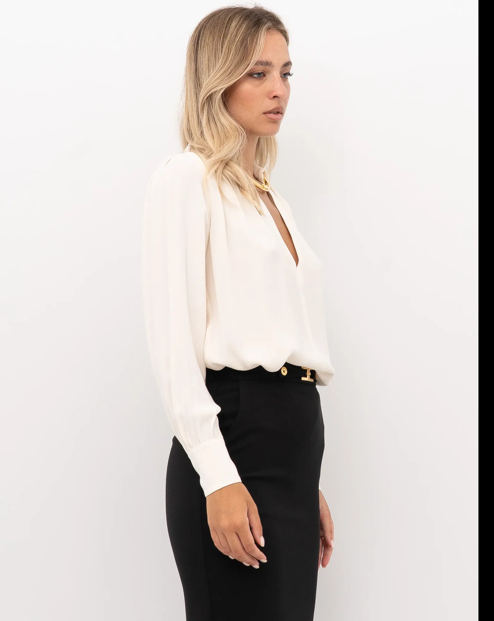 Elisabetta Franchi B'Georgette Shirt With Jewel Detail' Milk Ca12356E2 153119