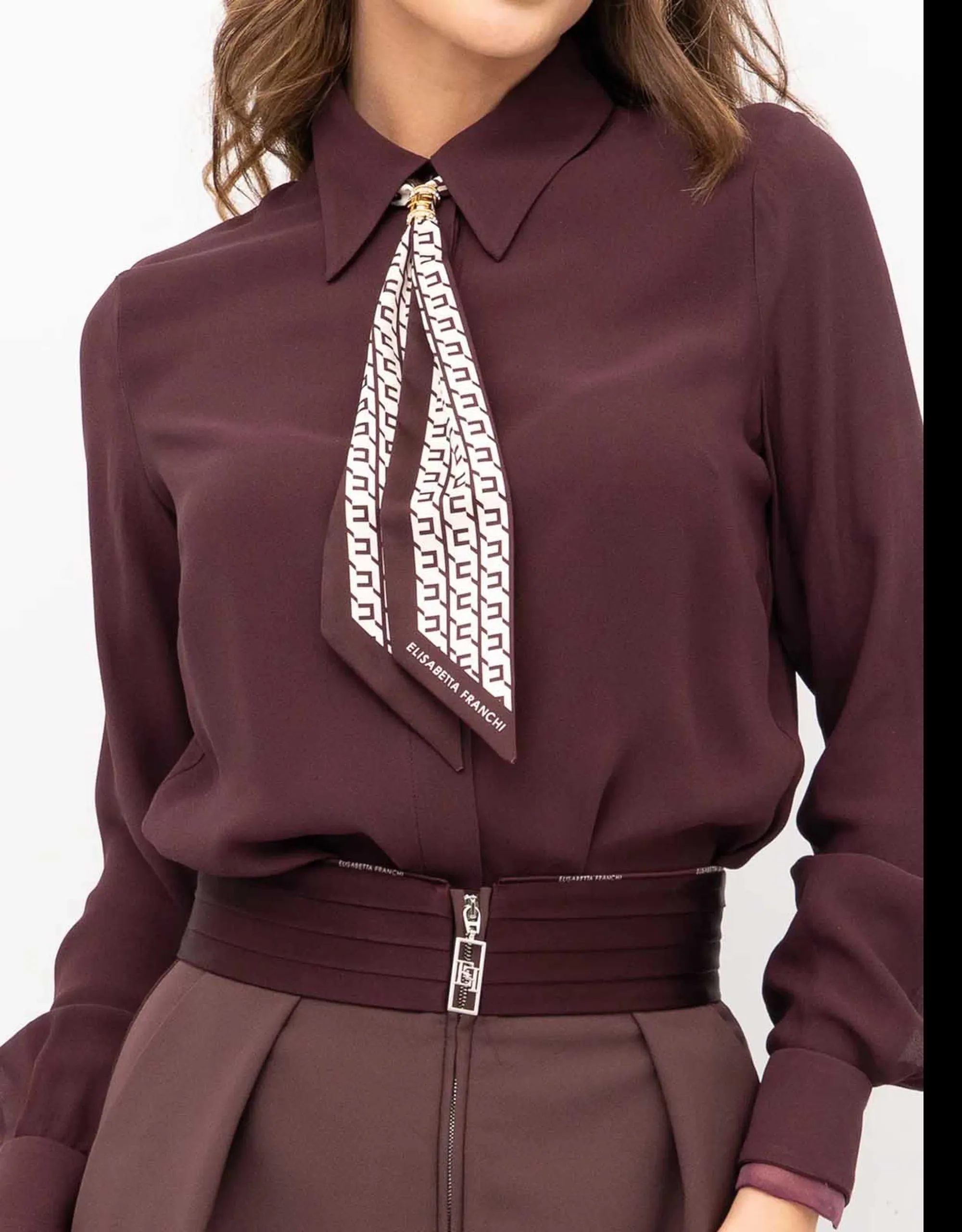 Elisabetta Franchi B'Georgette Shirt With Scarf' Merlot Ca09356E2 153093