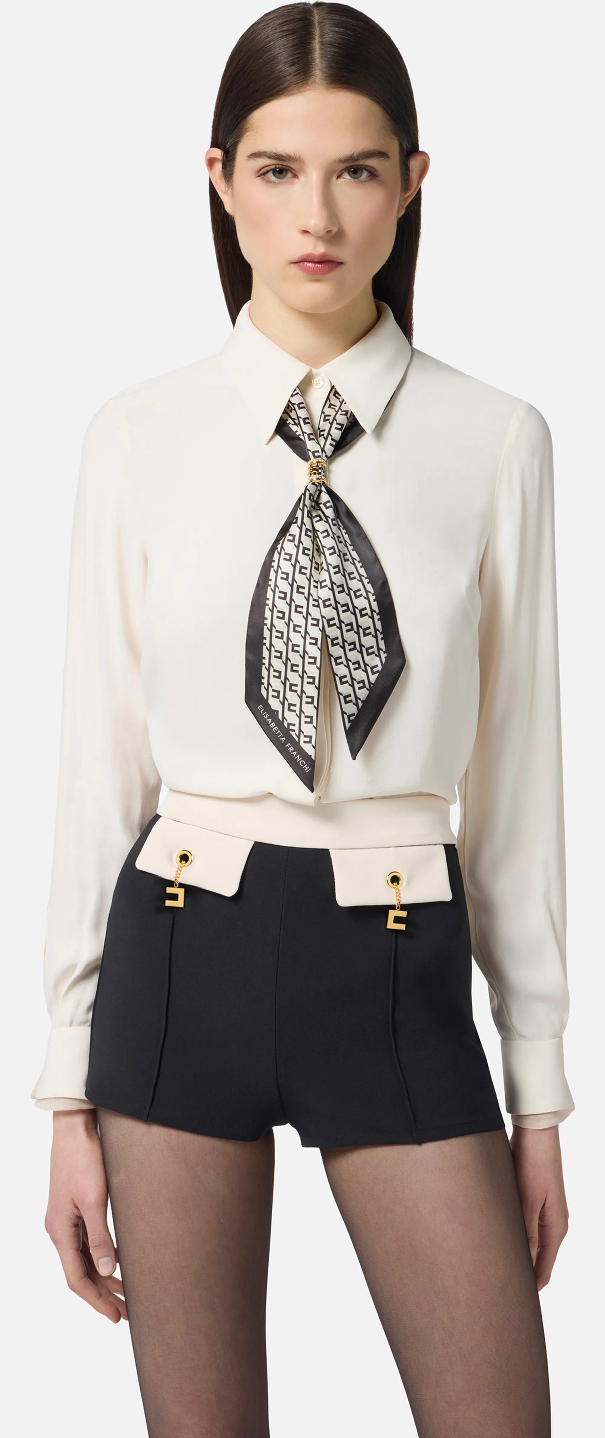 Elisabetta Franchi B'Georgette Shirt With Scarf' Milk Ca09356E2 153092