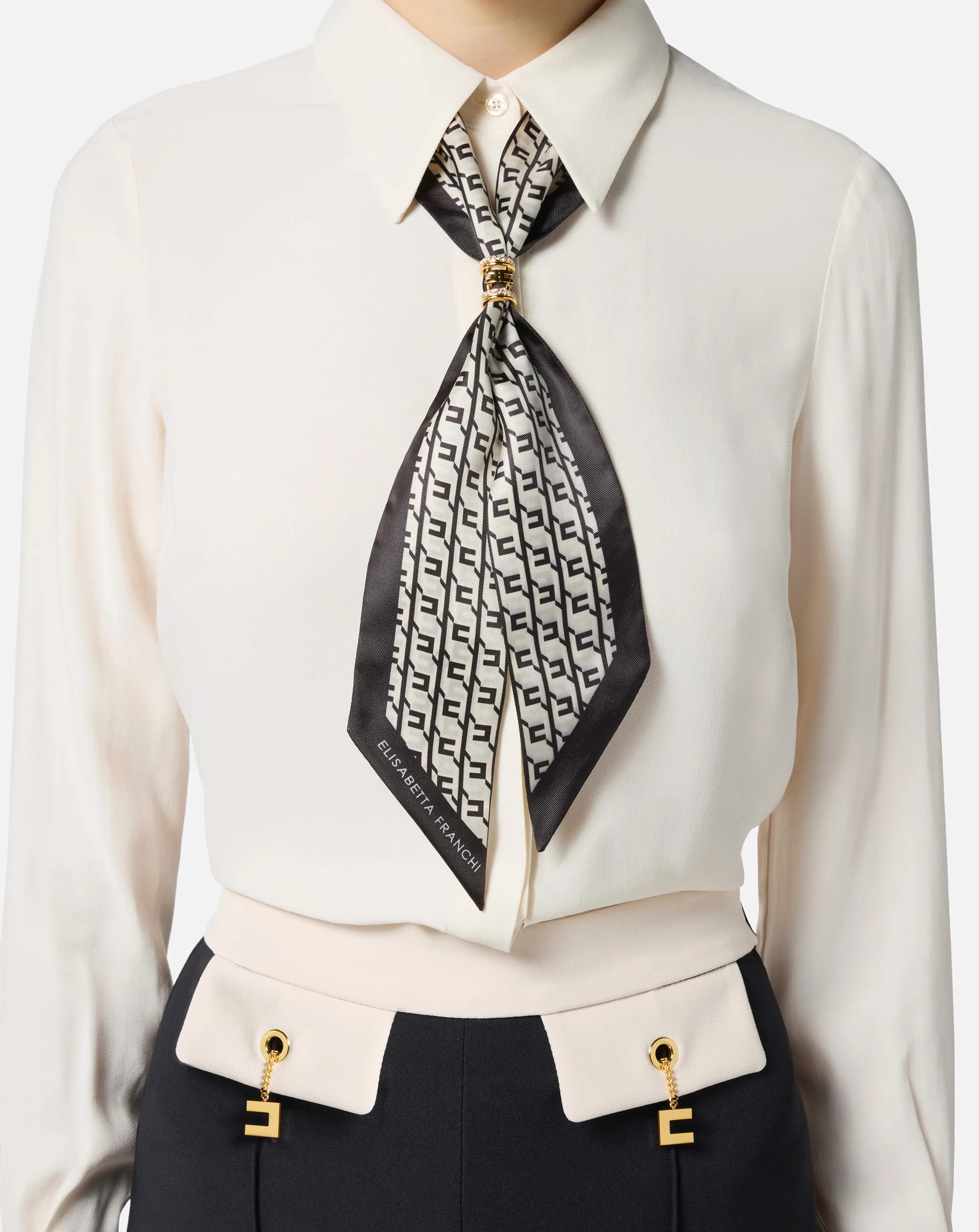 Elisabetta Franchi B'Georgette Shirt With Scarf' Milk Ca09356E2 153094