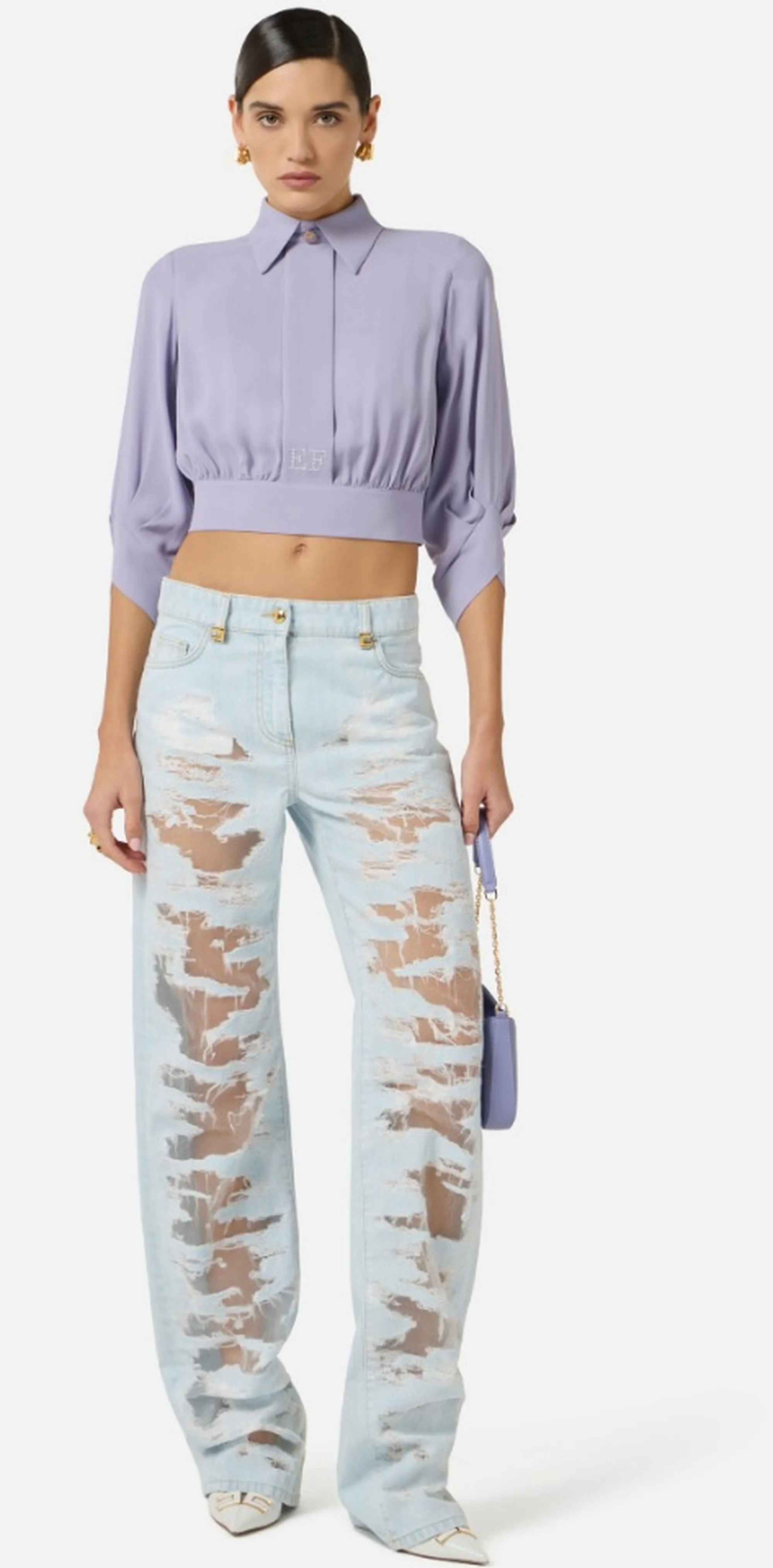 Elisabetta Franchi B'Georgette Shirt With Satin' Small Ca14761E2 172216