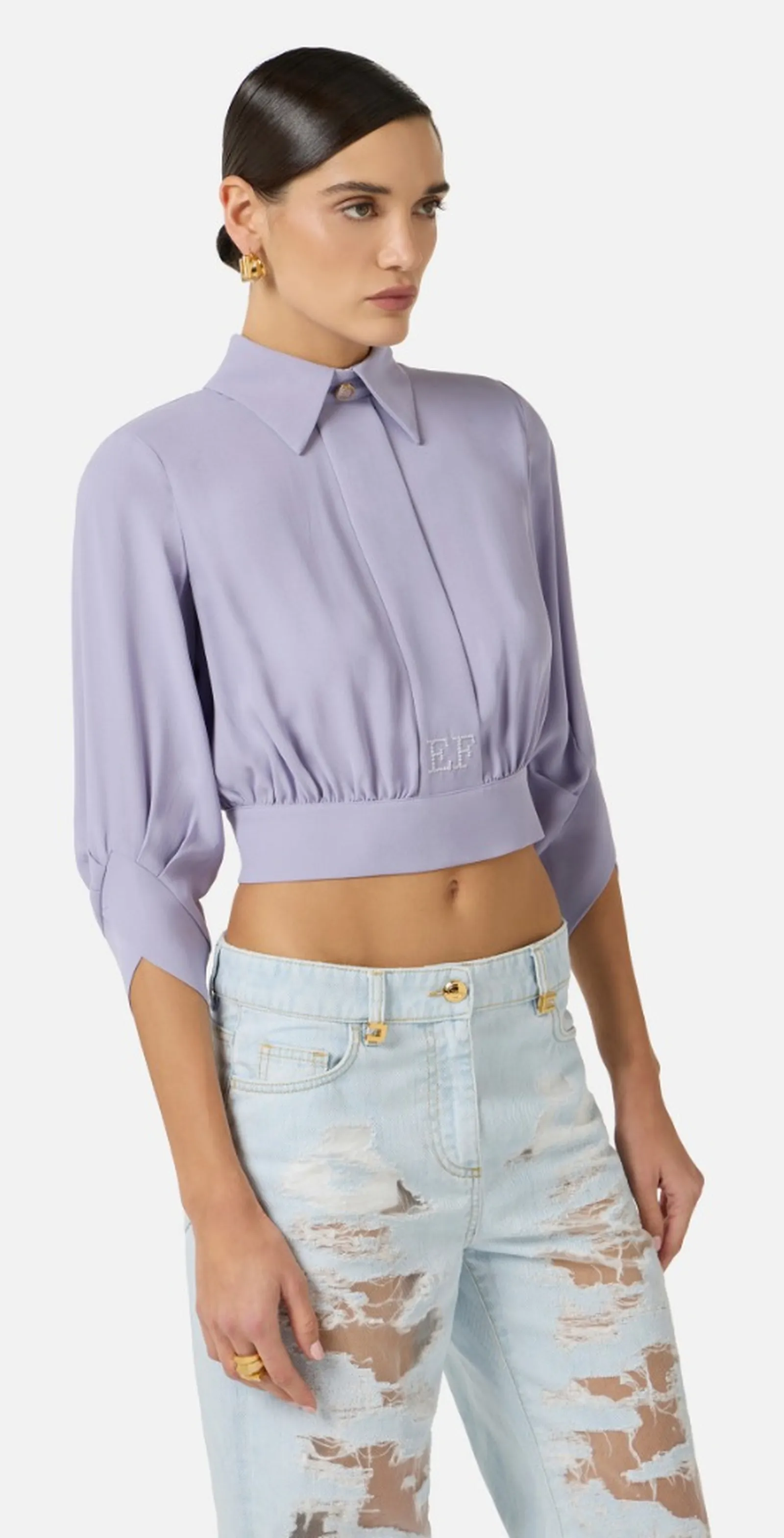 Elisabetta Franchi Camicia In Georgette Con Fusciacca Lilla Ca14761E2 172217