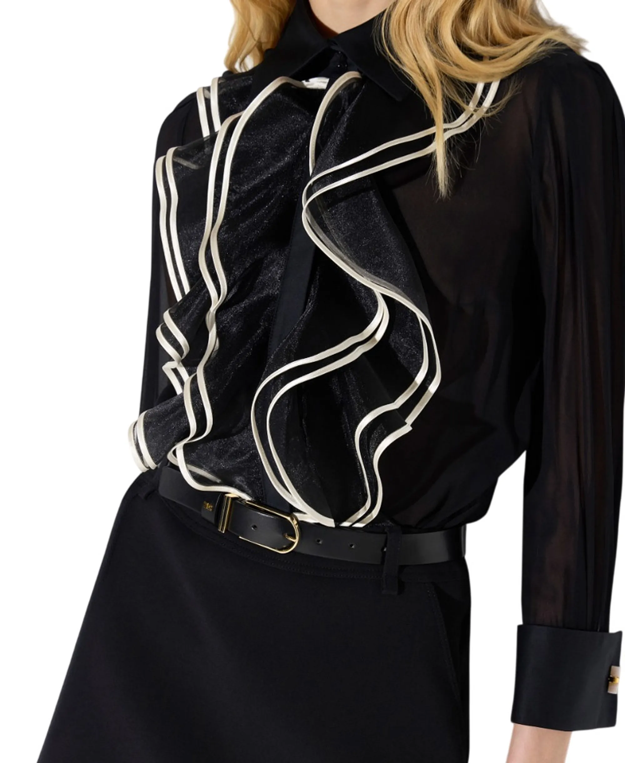Elisabetta Franchi B'Georgette Shirt With Ruffles' Black Ca21067E2 189305