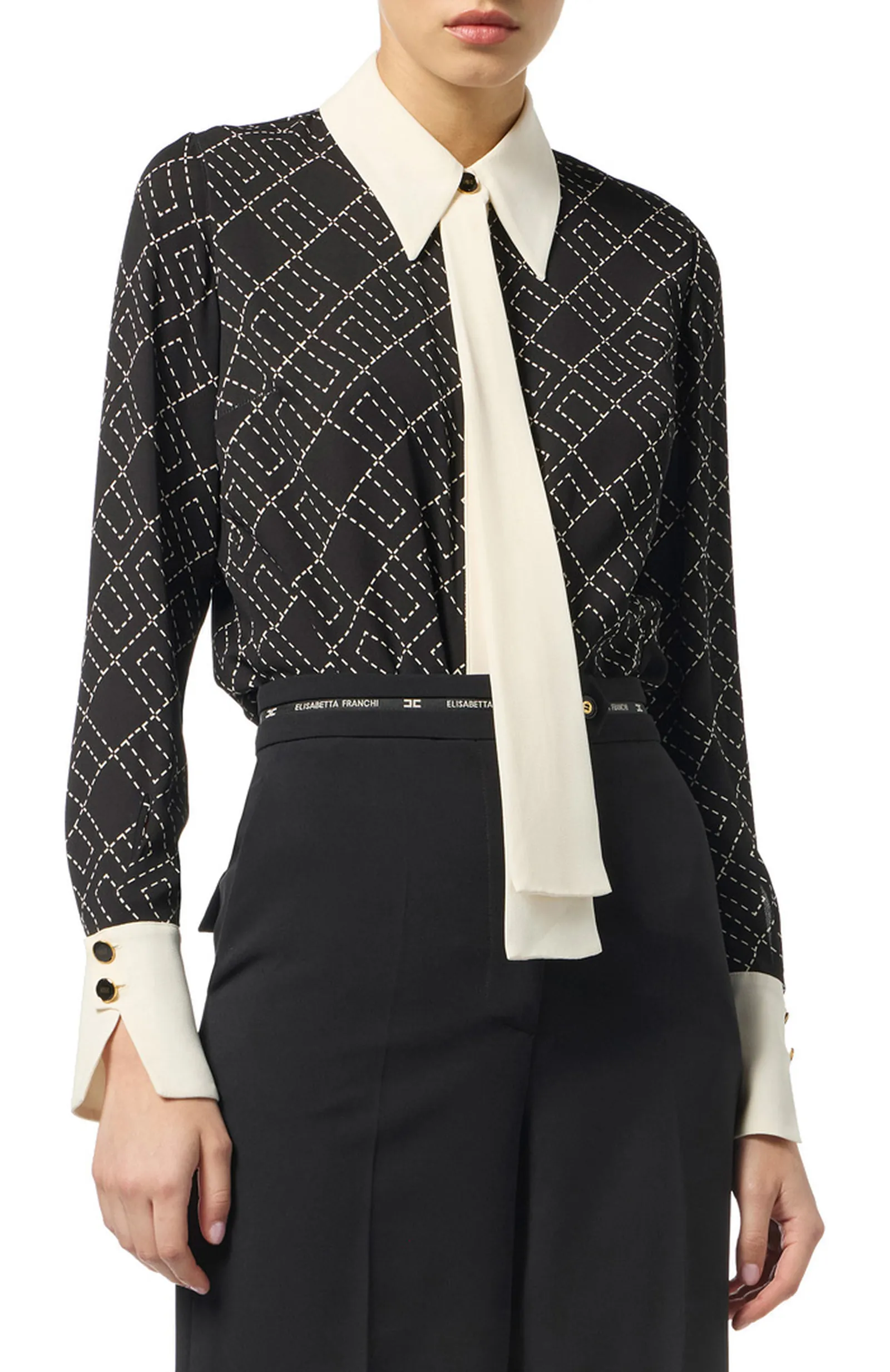 Elisabetta Franchi Camicia In Georgette Con Stampa Bi Color Ca10456E2 153751