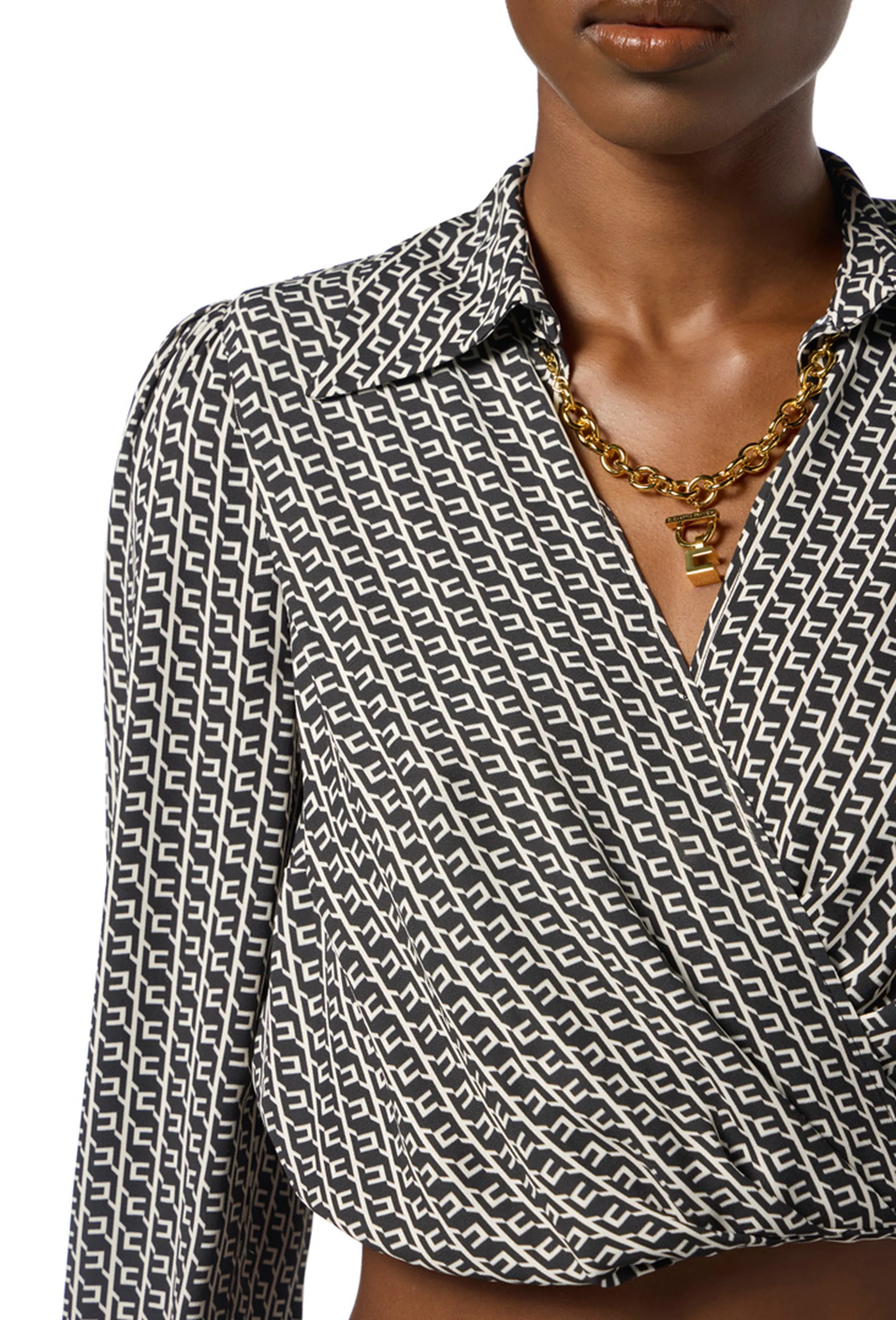 Elisabetta Franchi Camicia In Georgette Con Stampa Geometrica Cas0256E2 153715