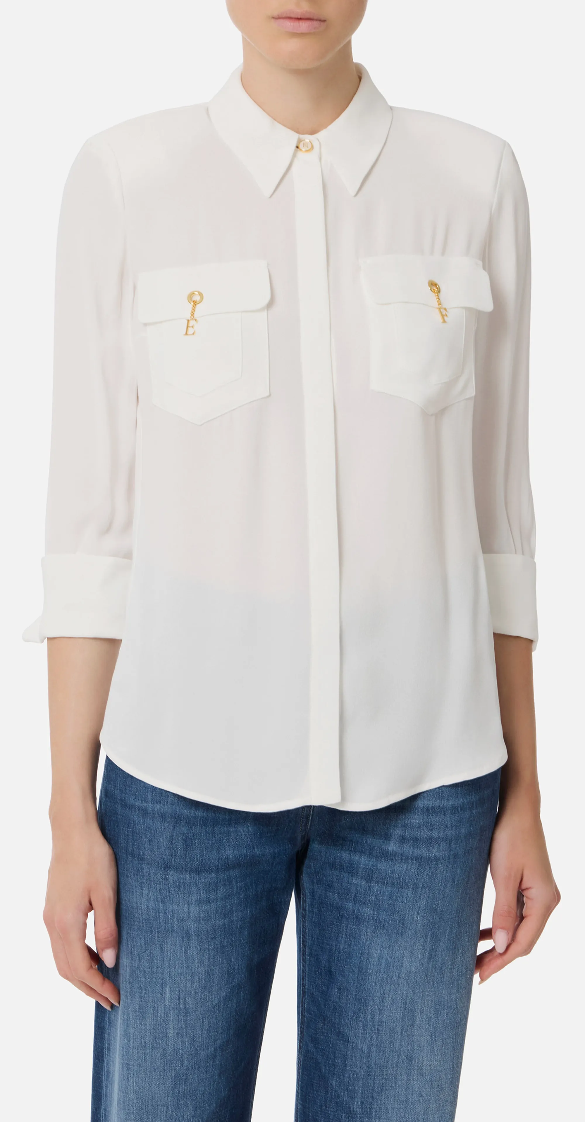 Elisabetta Franchi B'Viscose Georgette Shirt' Ivory Ca12256E2 153109