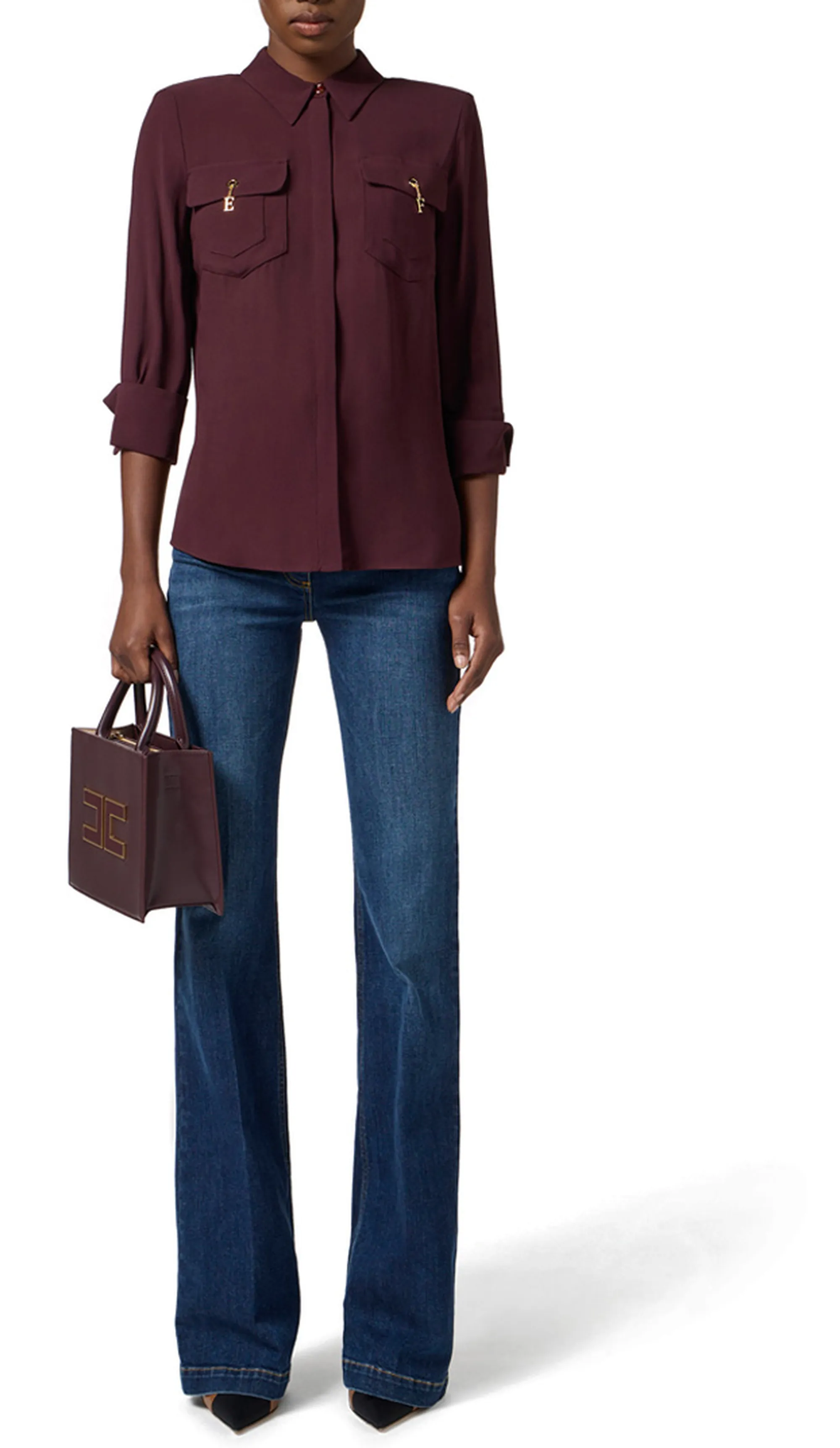 Elisabetta Franchi Camicia In Georgette Di Viscosa Merlot Ca12256E2 153732