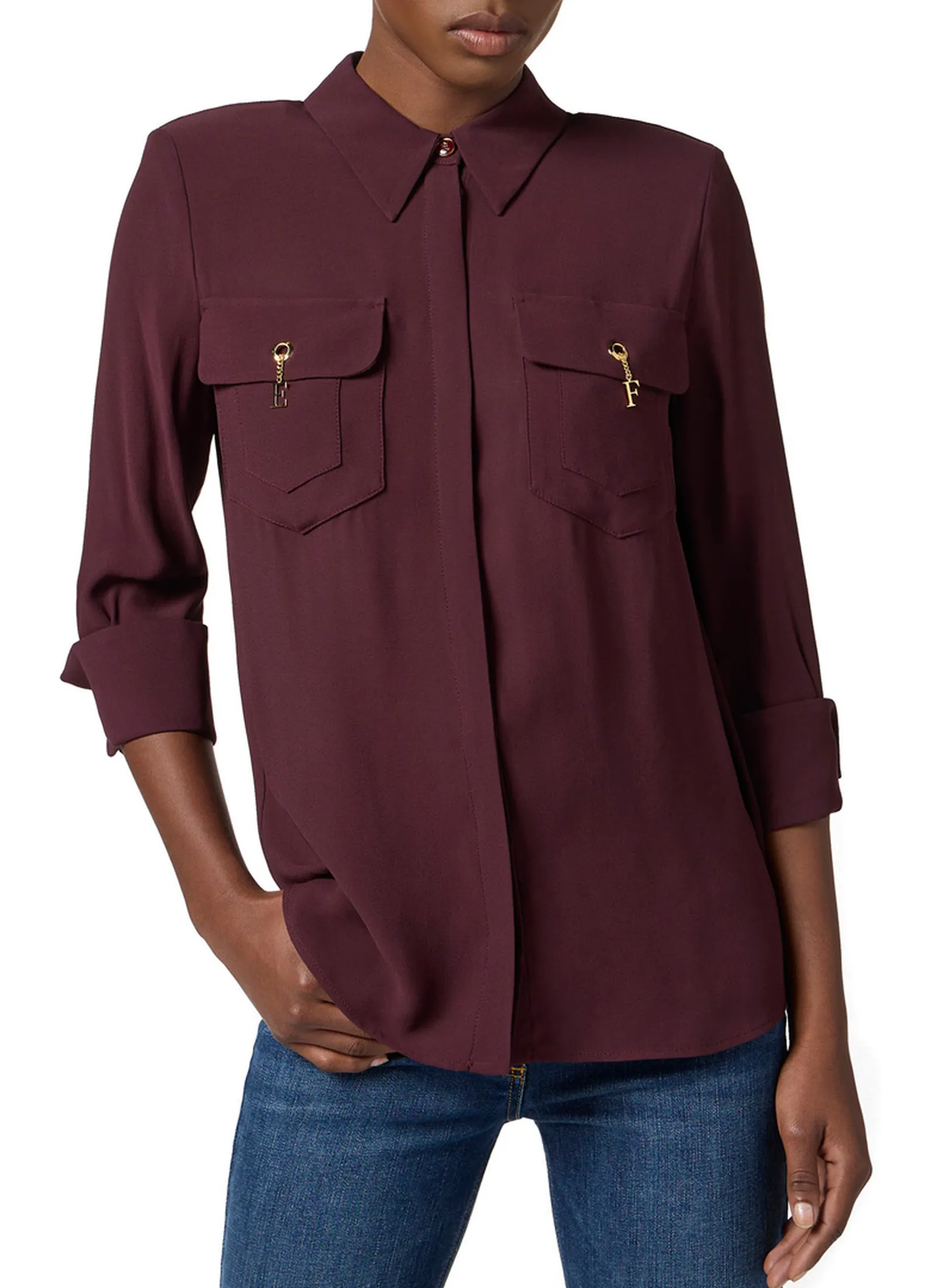 Elisabetta Franchi Camicia In Georgette Di Viscosa Merlot Ca12256E2 153735