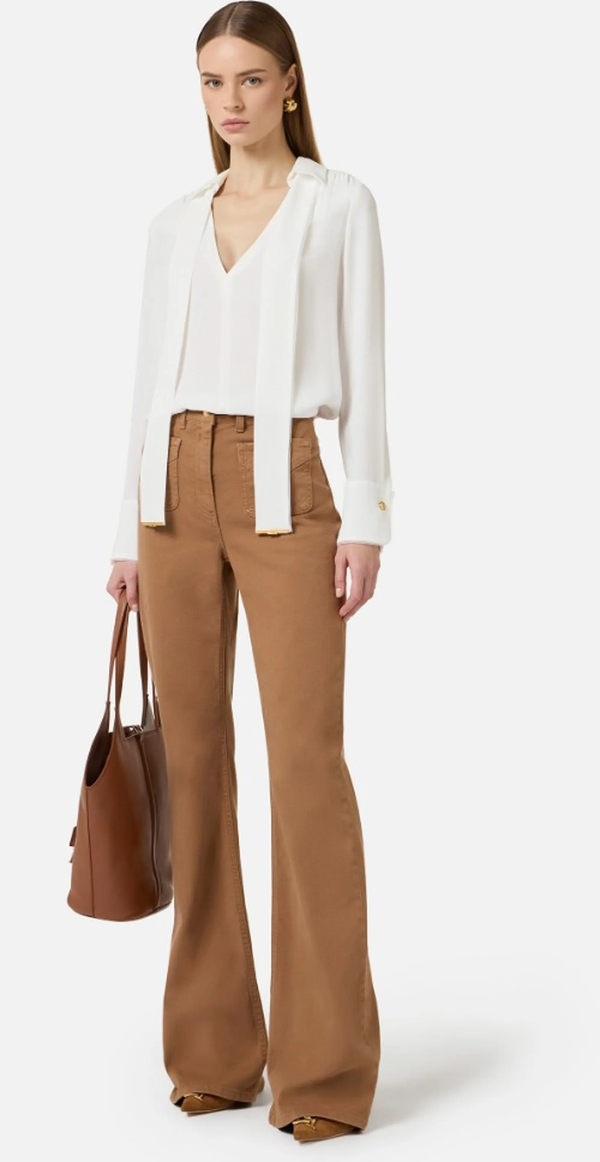 Elisabetta Franchi B'Viscose Georgette Shirt With Satin' Ivory Ca14661E2 172209