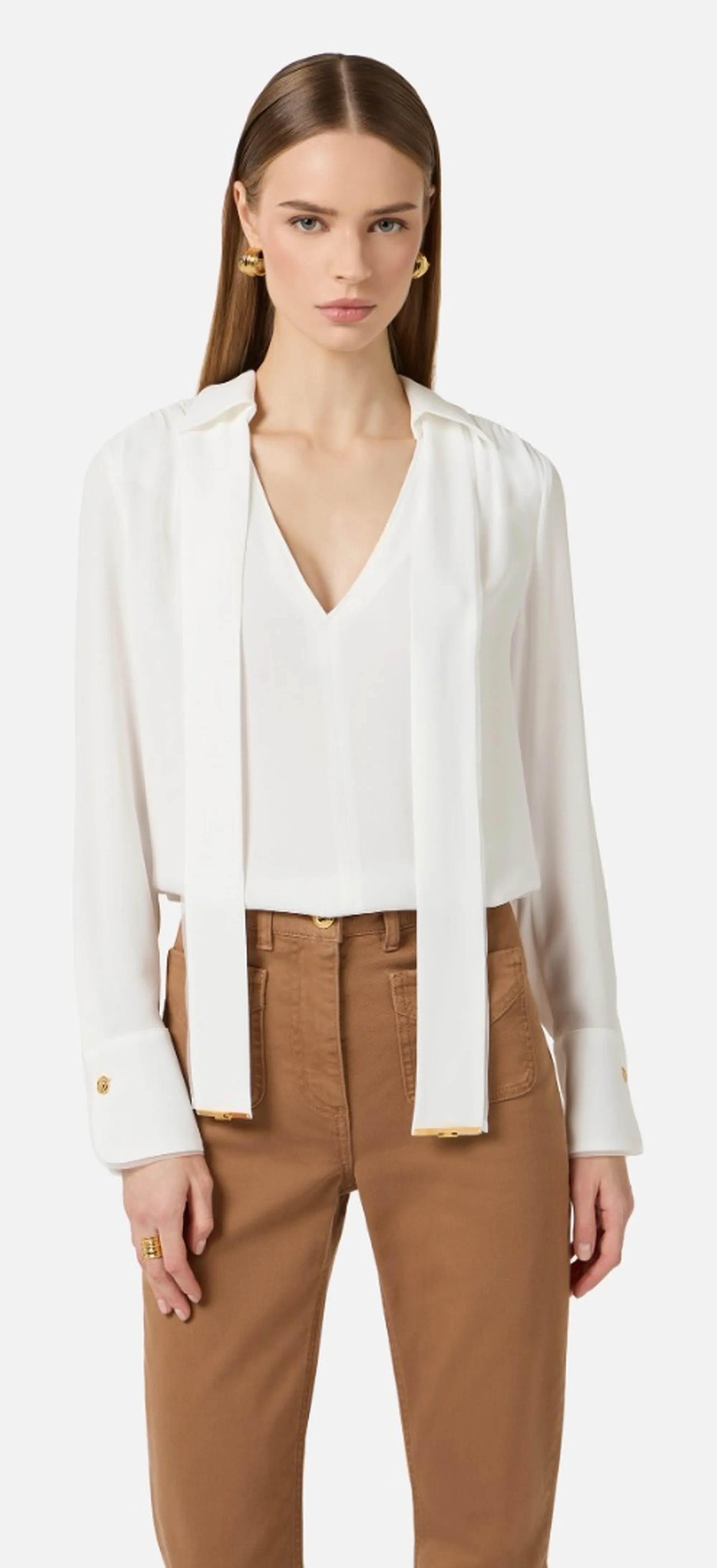 Elisabetta Franchi B'Viscose Georgette Shirt With Satin' Ivory Ca14661E2 172210