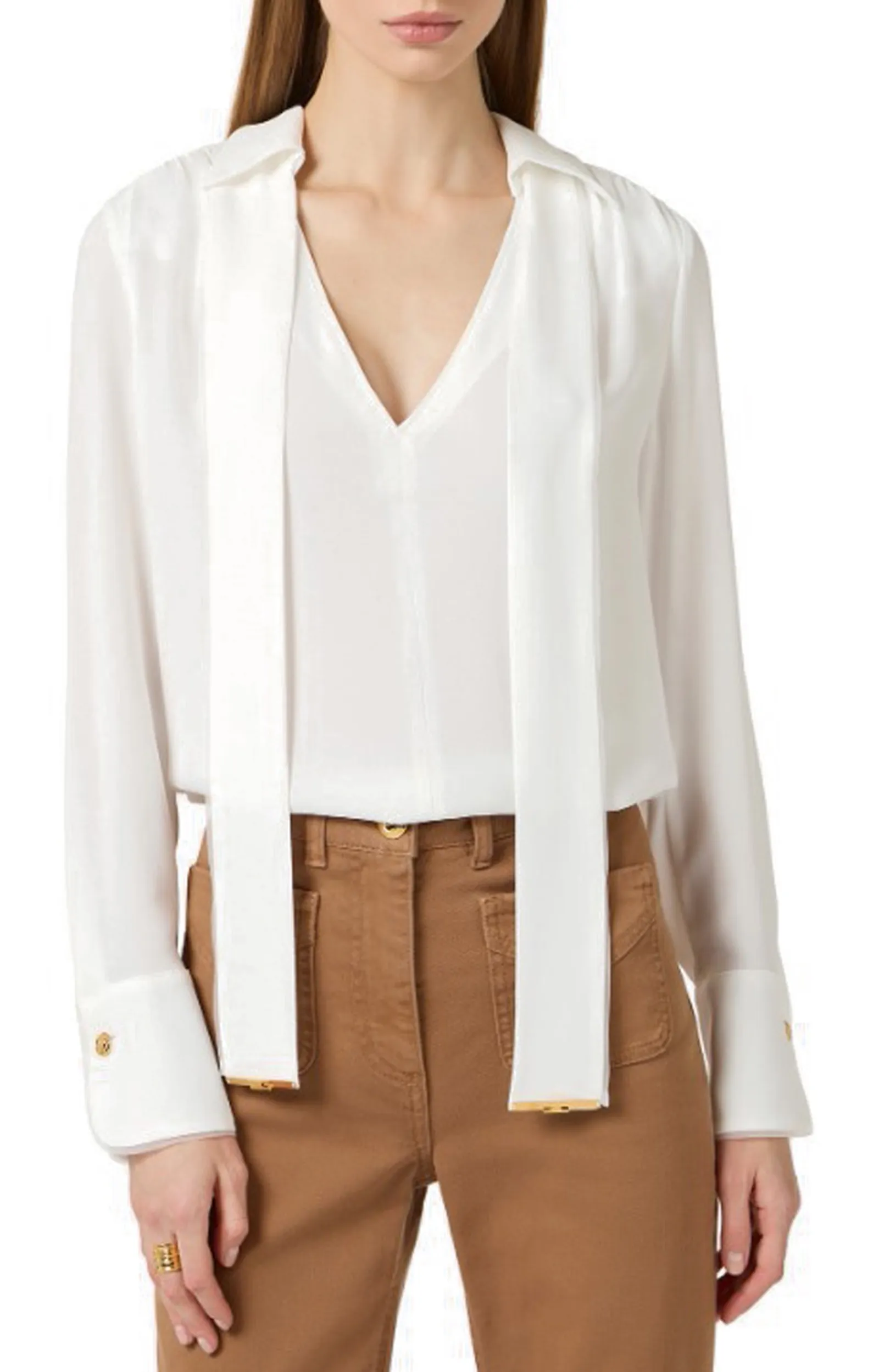 Elisabetta Franchi Camicia In Georgette Di Viscosa Con Fusciacca Avorio Ca14661E2 178367