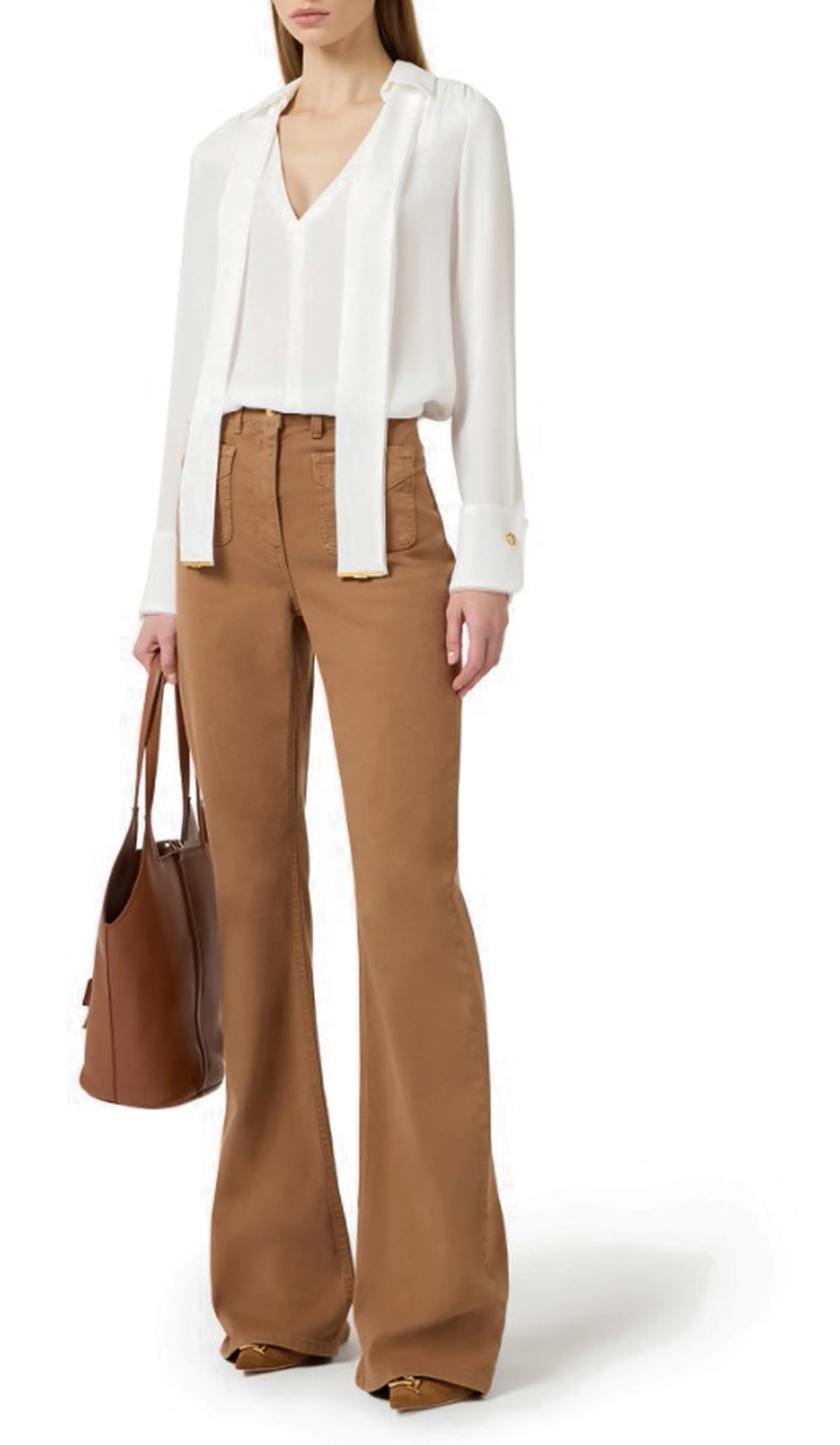 Elisabetta Franchi B'Viscose Georgette Shirt With Satin' Ivory Ca14661E2 178368