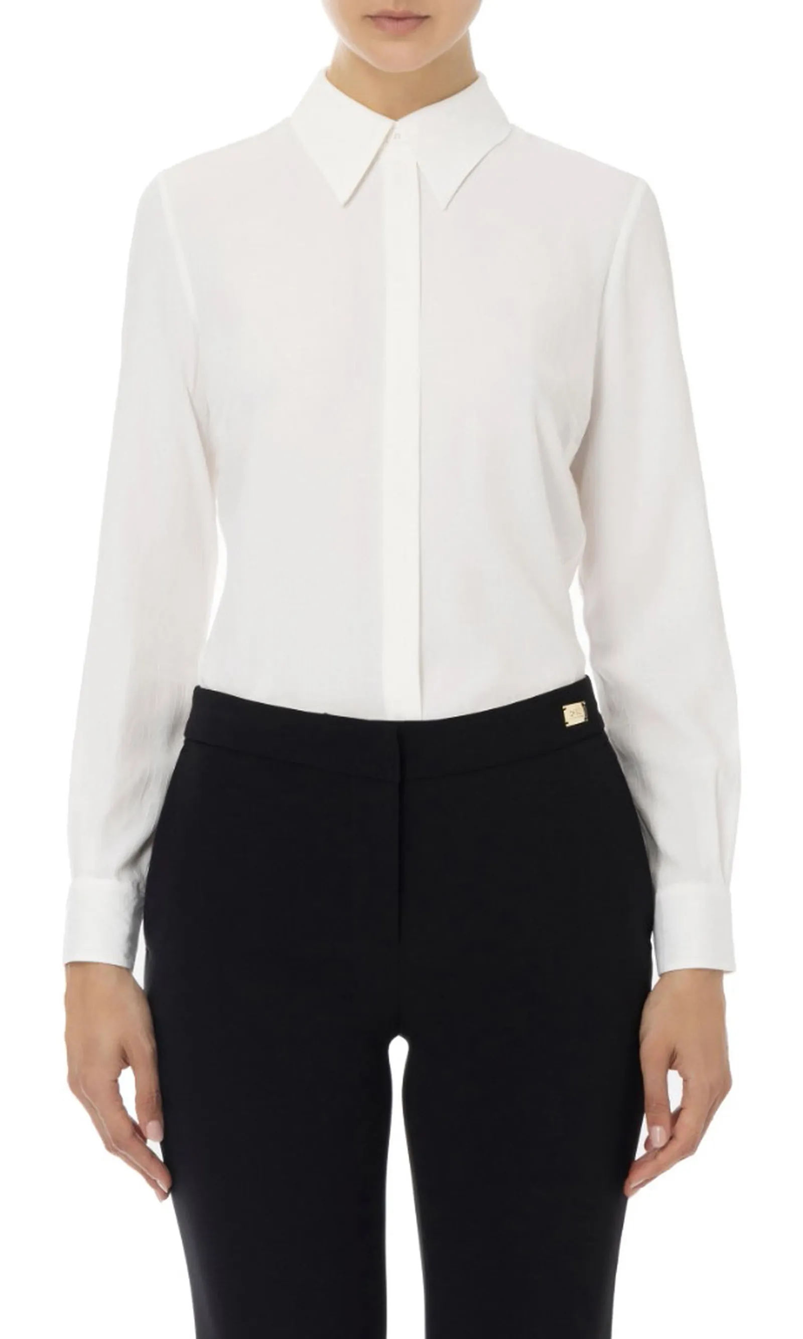 Elisabetta Franchi Camicia In Georgette Jacquard Lettering Avorio Ca08446E2 120592