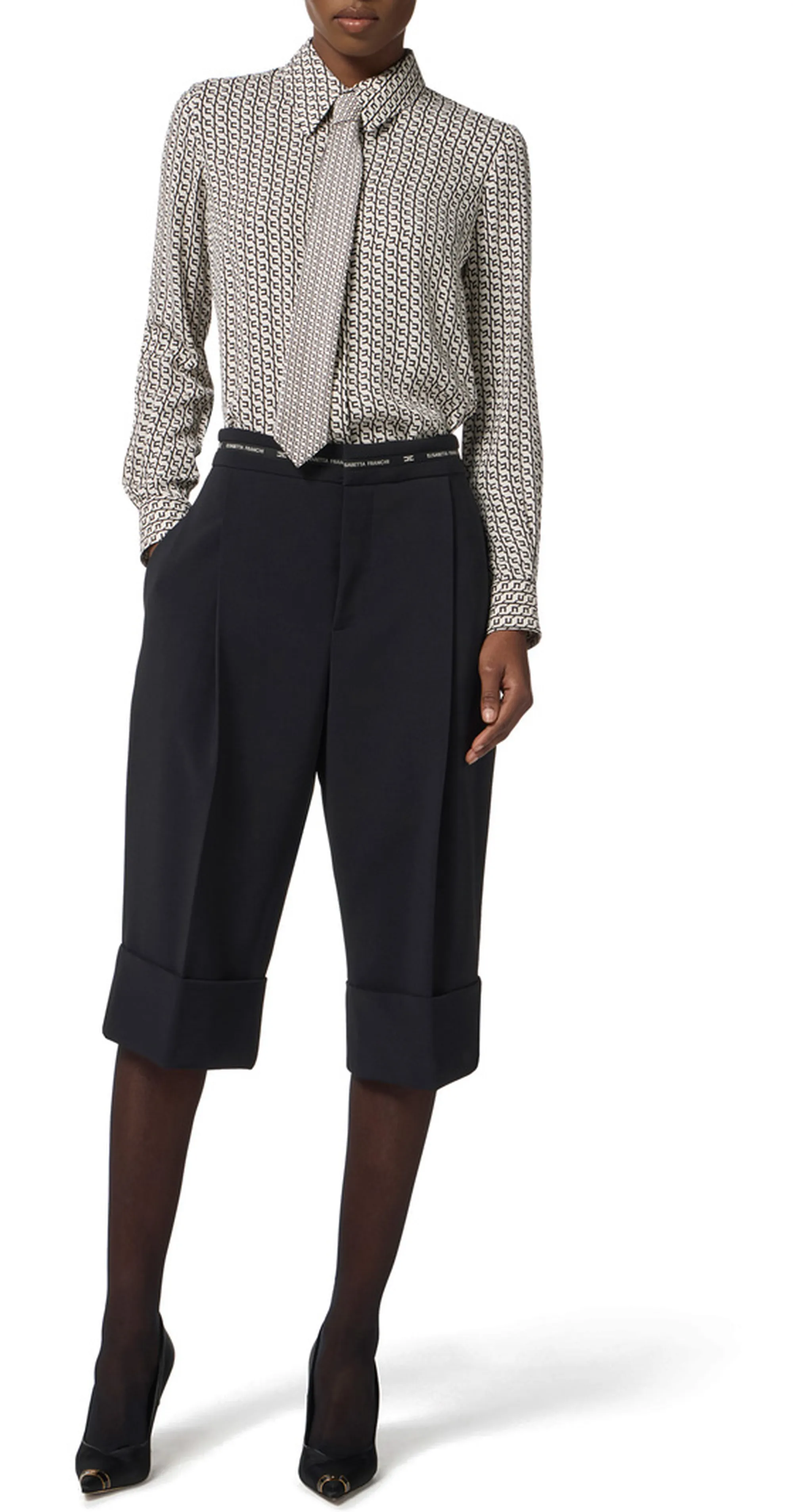 Elisabetta Franchi Camicia In Georgette Stampata Con Cravatta Ca10956E2 153742
