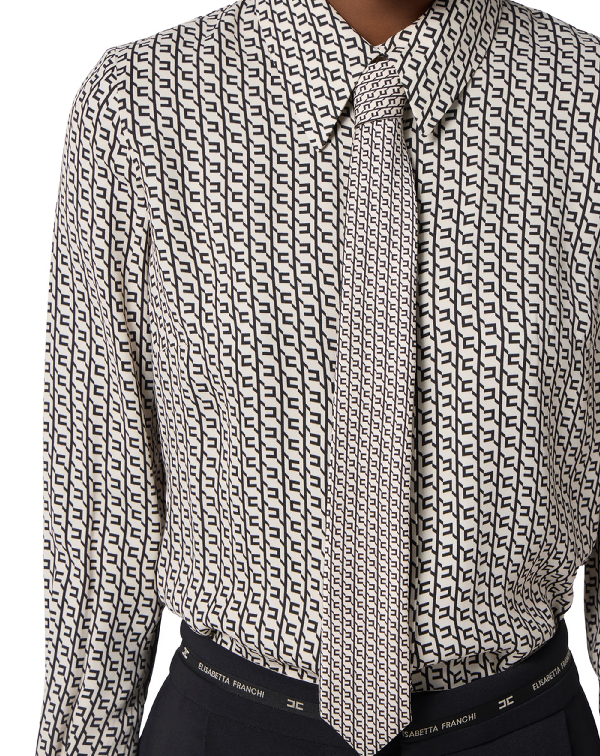 Elisabetta Franchi Camicia In Georgette Stampata Con Cravatta Ca10956E2 153745