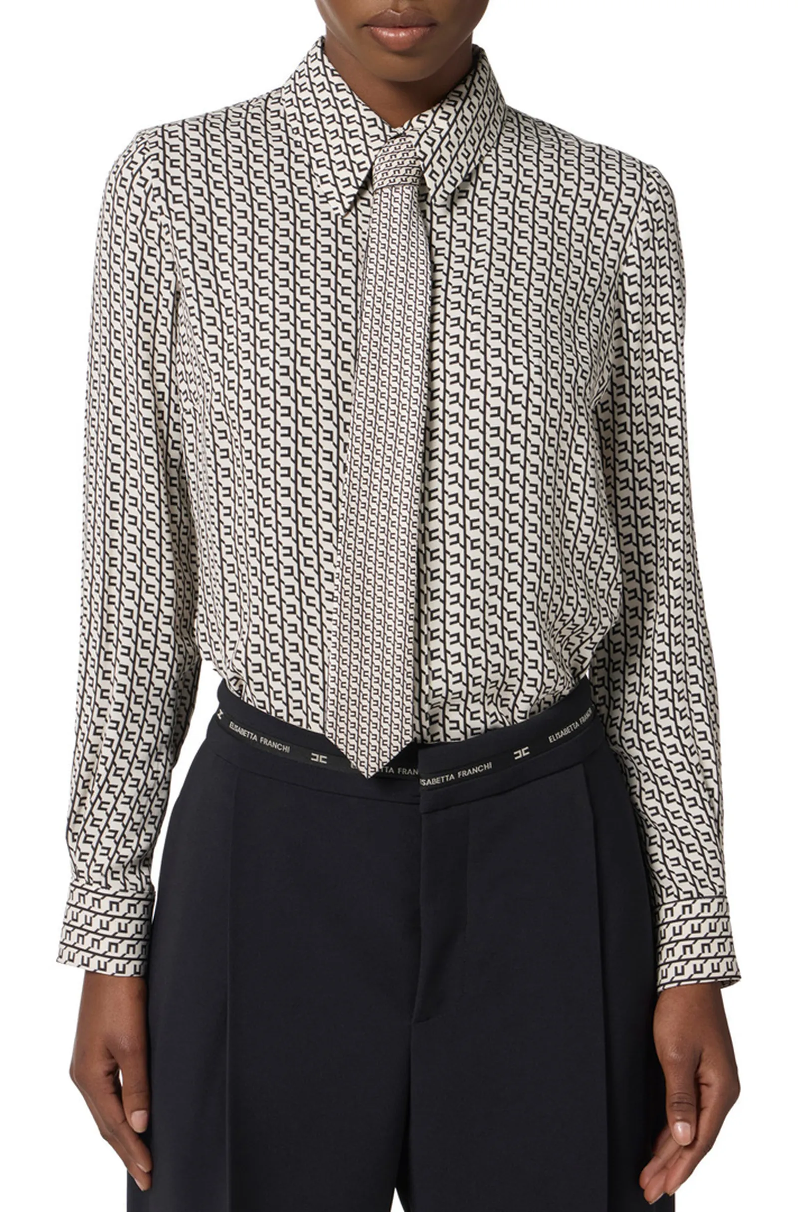 Elisabetta Franchi Camicia In Georgette Stampata Con Cravatta Ca10956E2 153746
