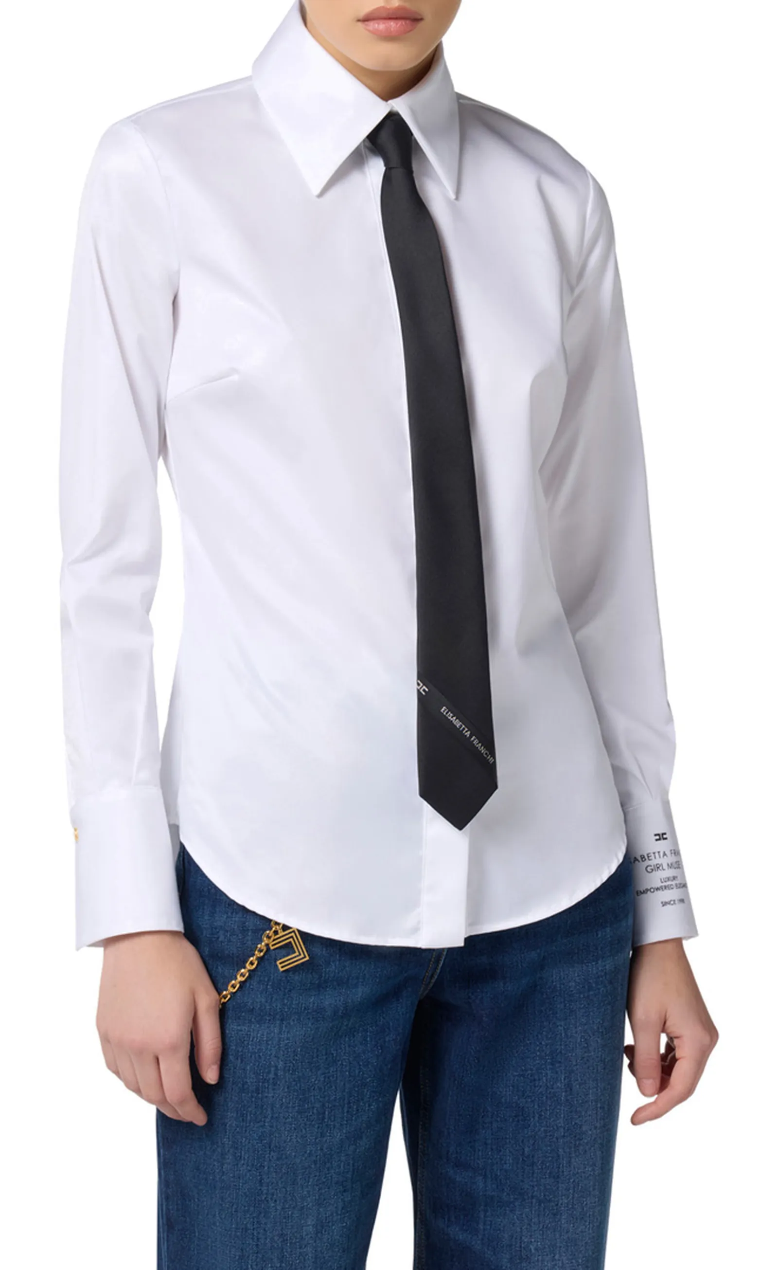 Elisabetta Franchi Camicia In Popeline Di Cotone Con Logo Ca11556E2 153741