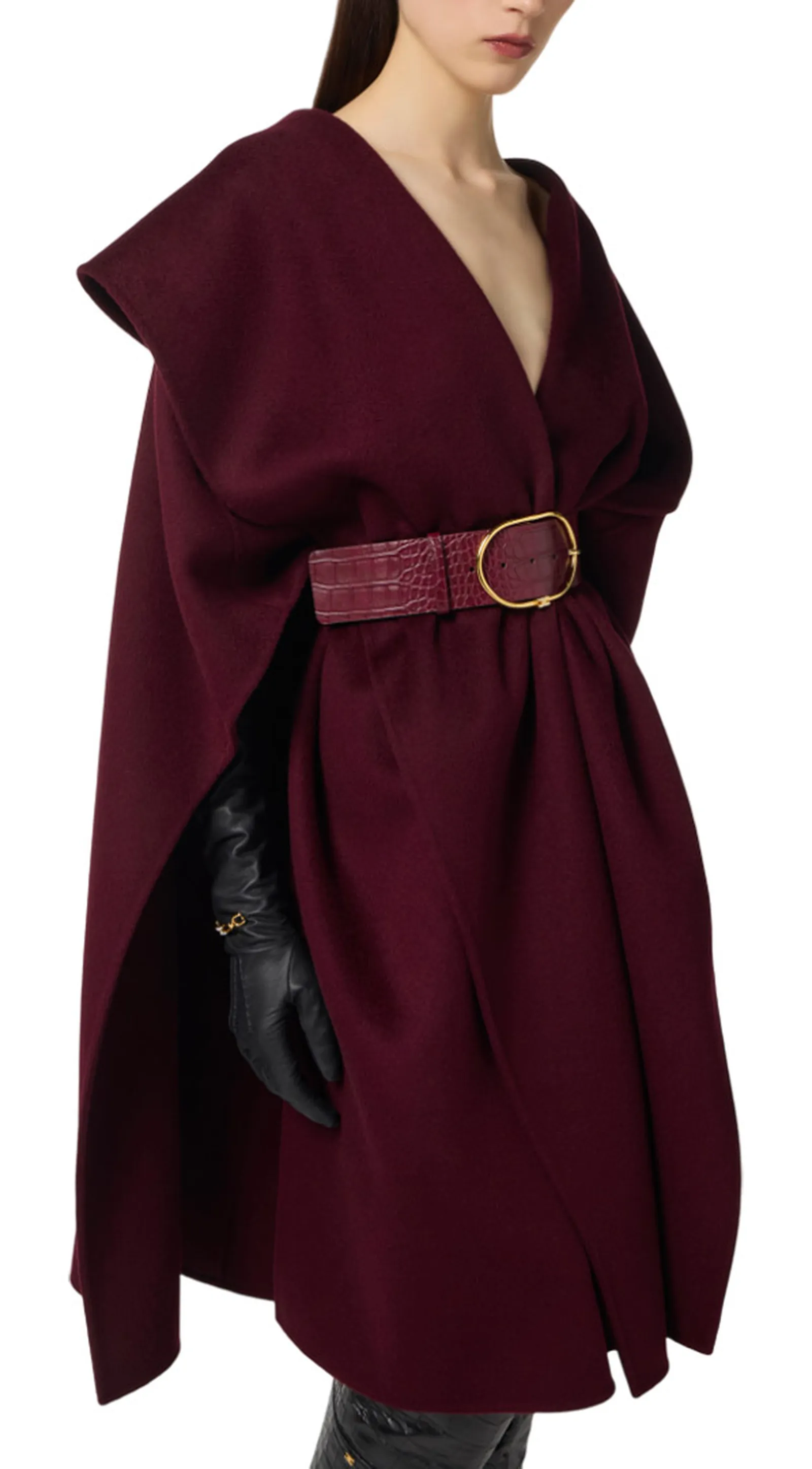 Elisabetta Franchi Cappotto In Panno Di Lana Doppia Merlot Cp67D56E2 157576