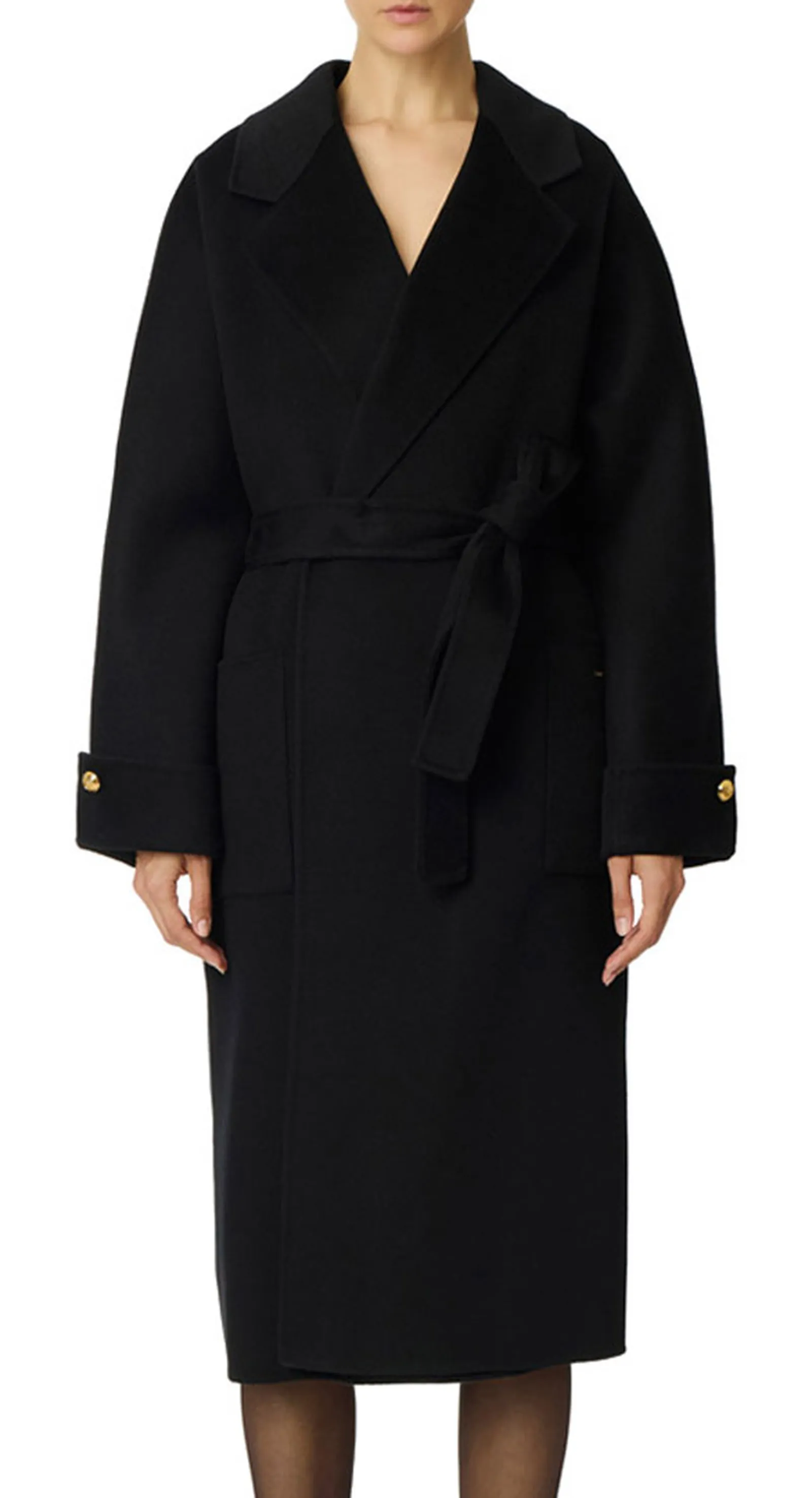 Elisabetta Franchi Cappotto In Panno Di Misto Lana Doppia Nero Cp68D56E2 165430